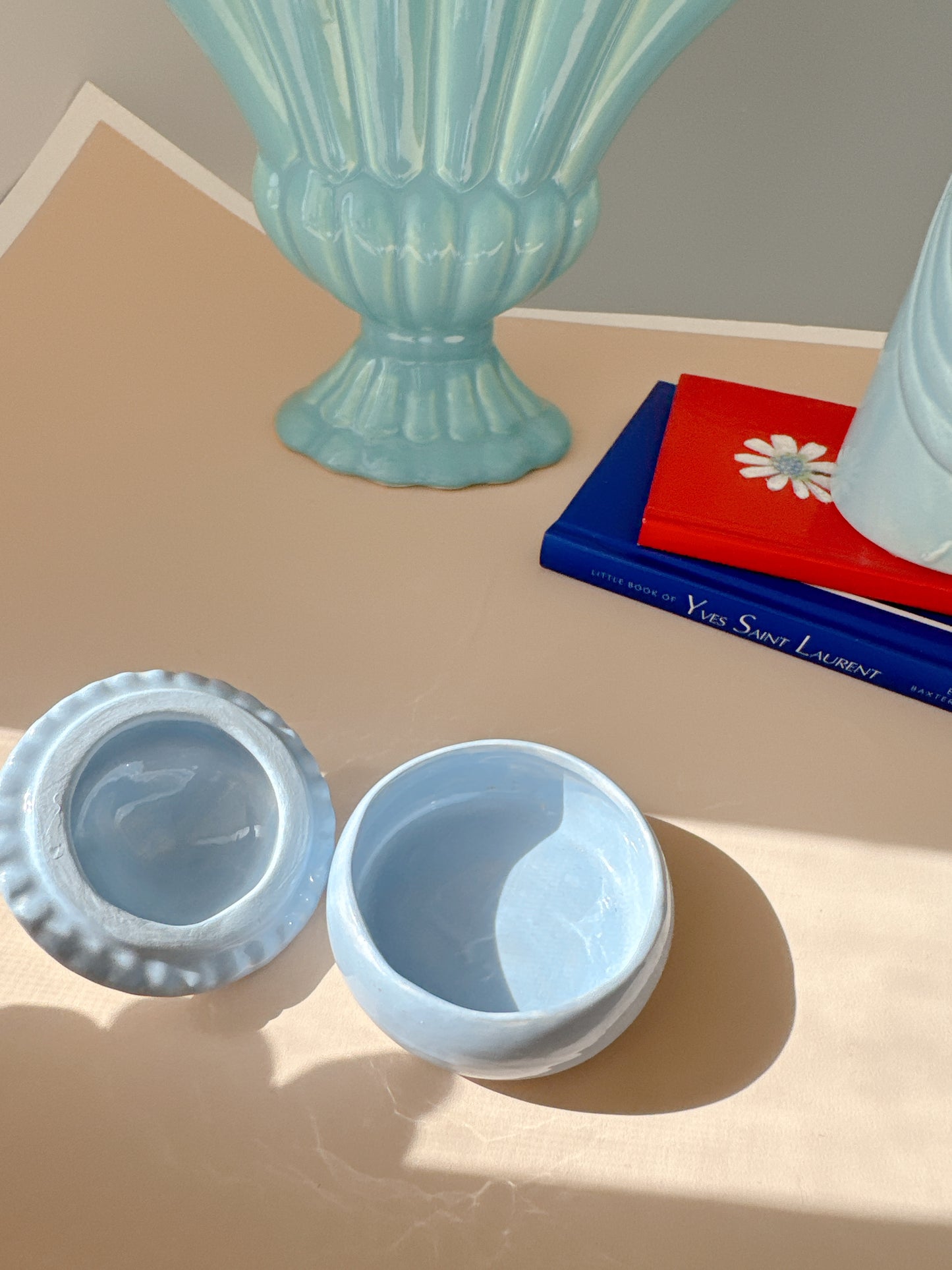 Vintage Pale Blue Shell Trinket Box