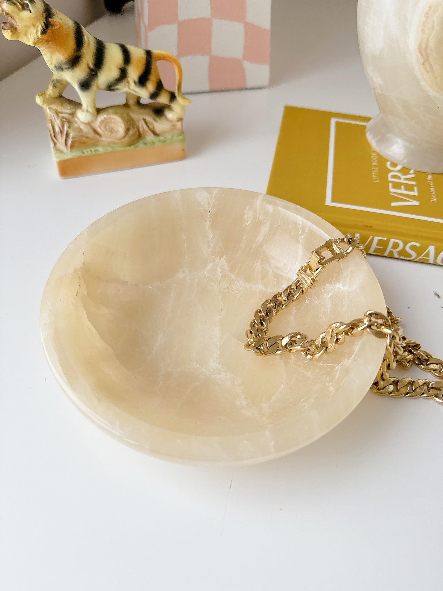 Vintage Alabaster Vase & Trinket Bowl