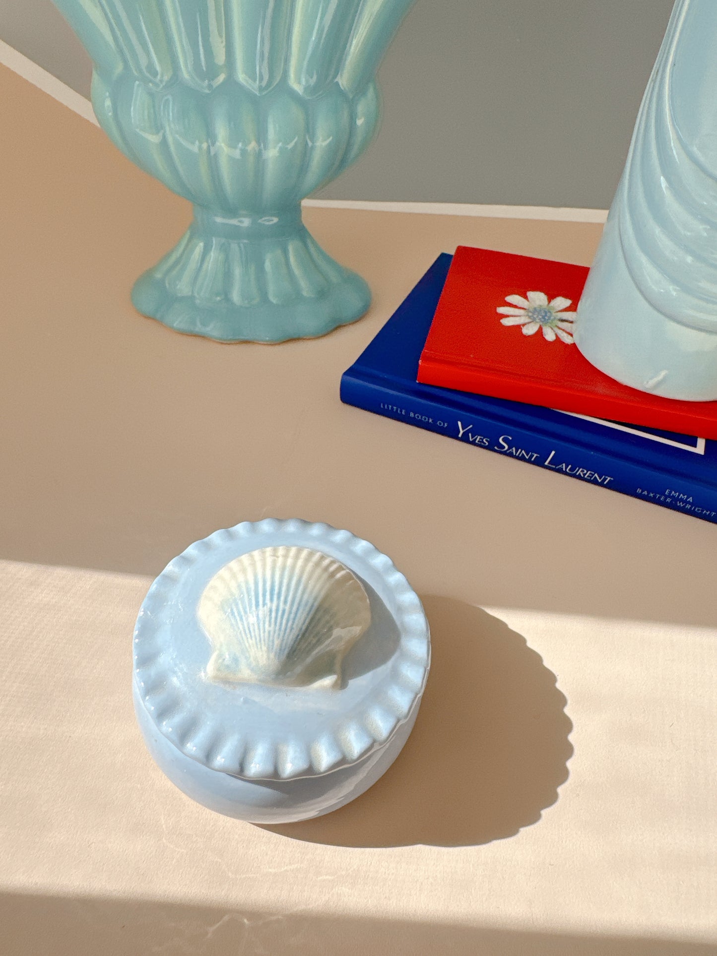 Vintage Pale Blue Shell Trinket Box
