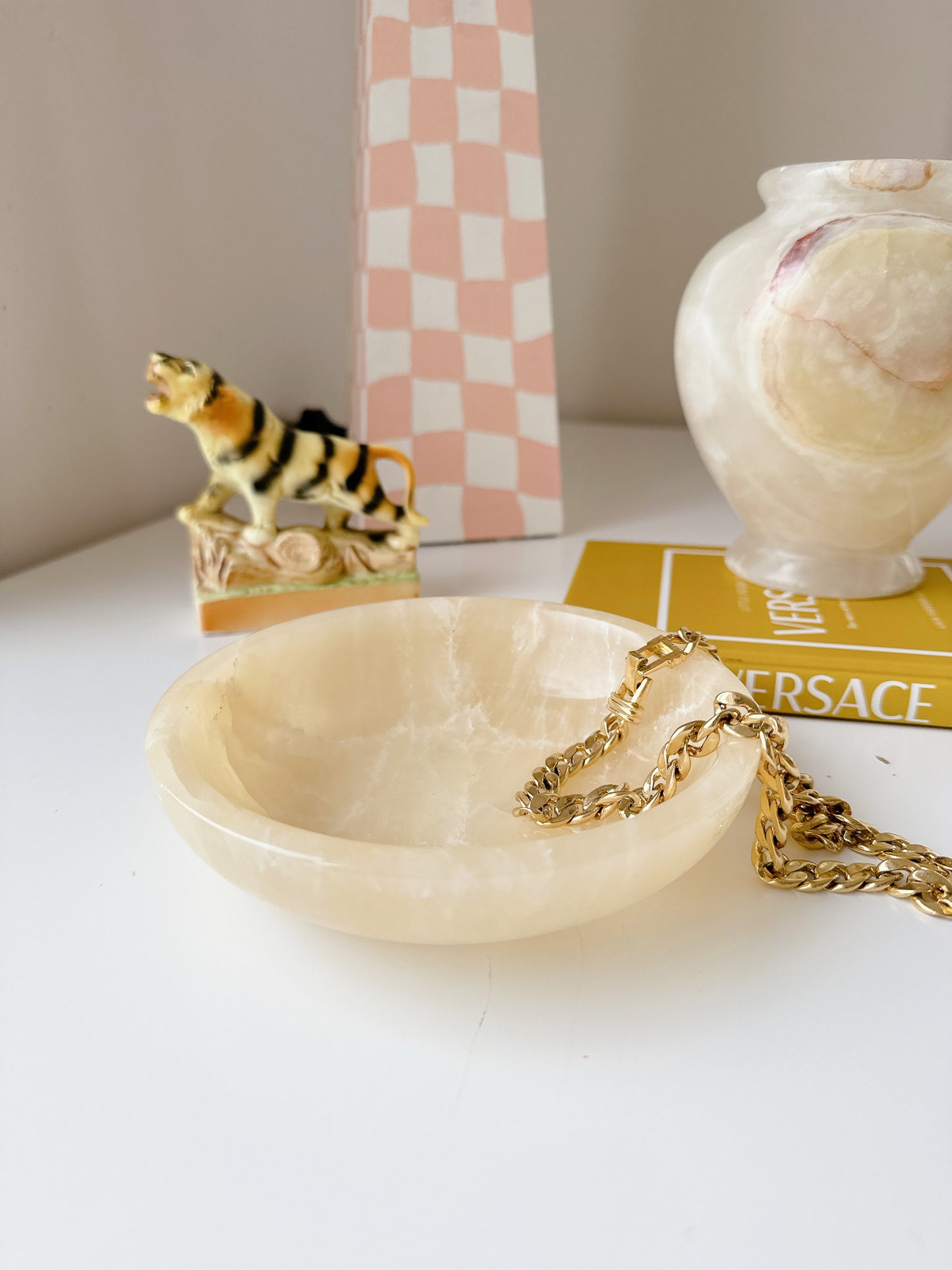 Vintage Alabaster Vase & Trinket Bowl