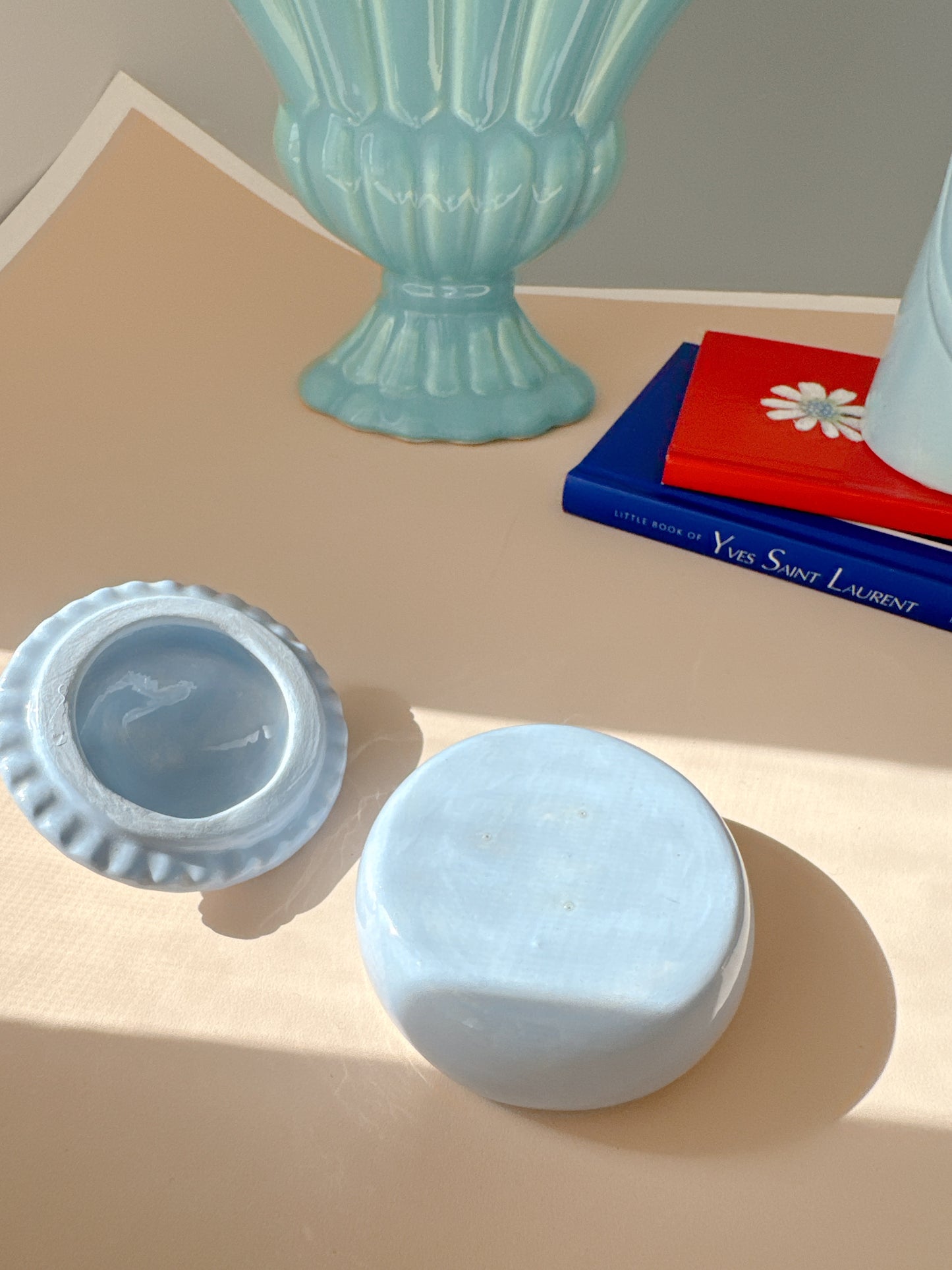 Vintage Pale Blue Shell Trinket Box