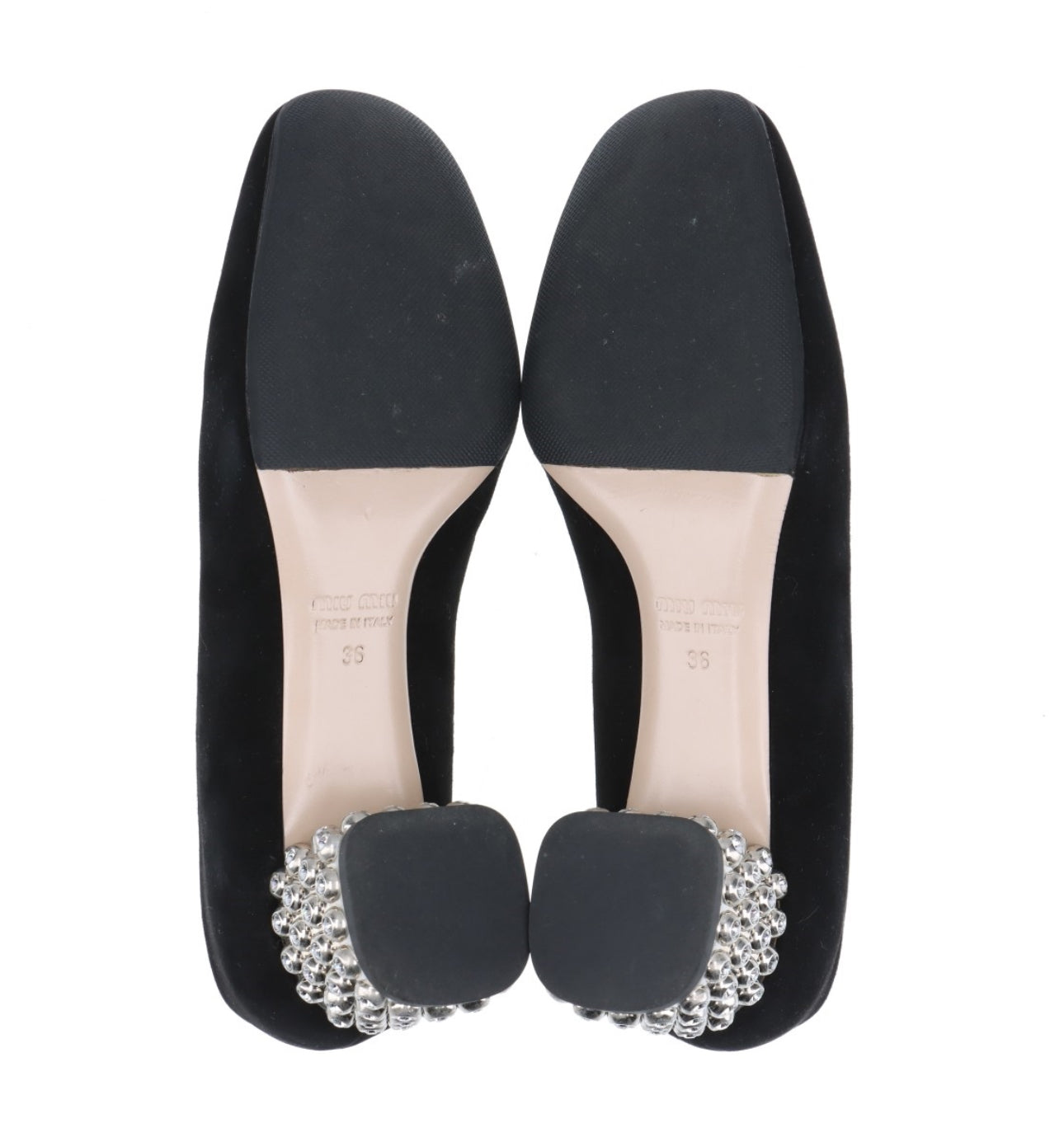 Miu Miu Black Suede Crystal Block Heels
