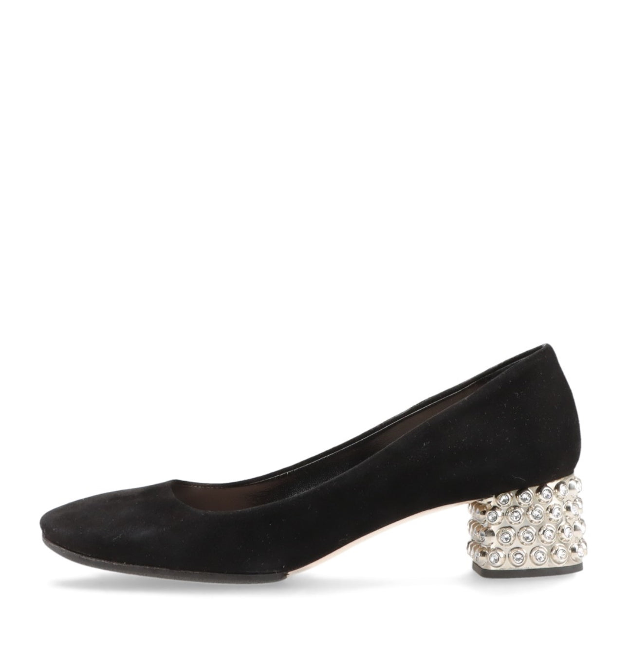 Miu Miu Black Suede Crystal Block Heels