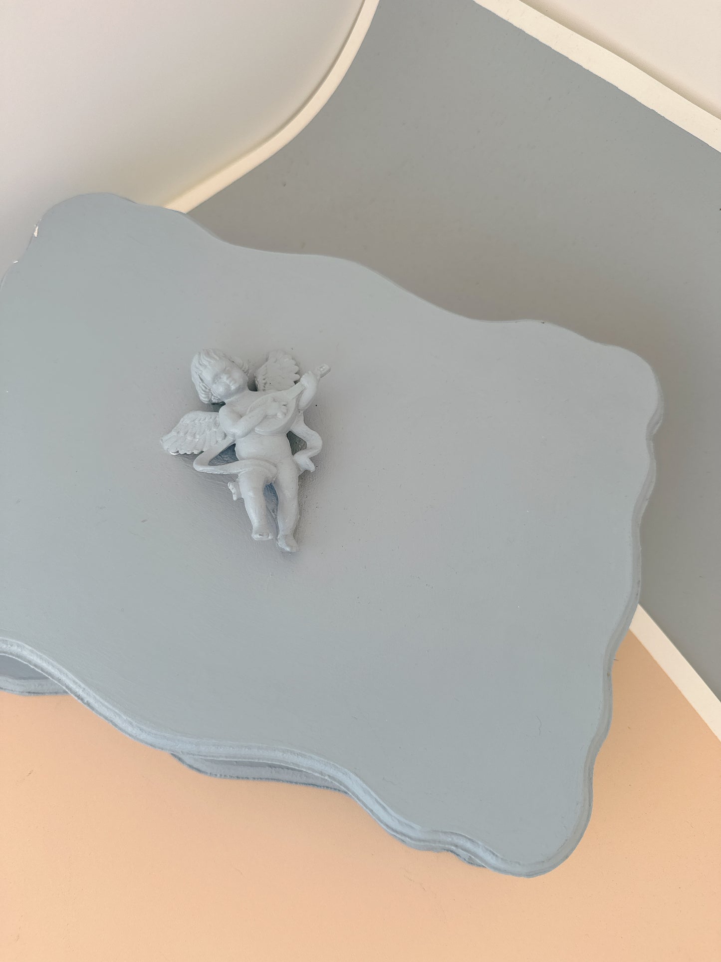 Wooden Dusty Blue Cherub Jewellery Box