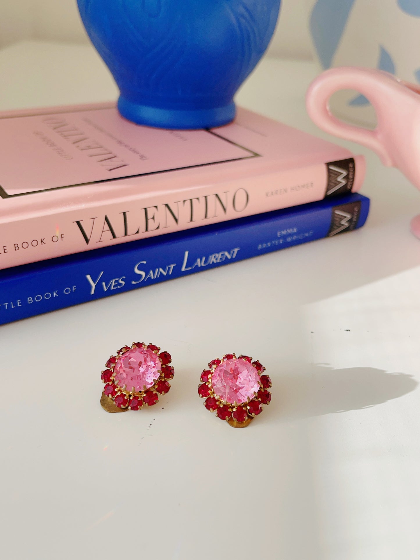 Vintage Red & Hot Pink Diamanté Earrings