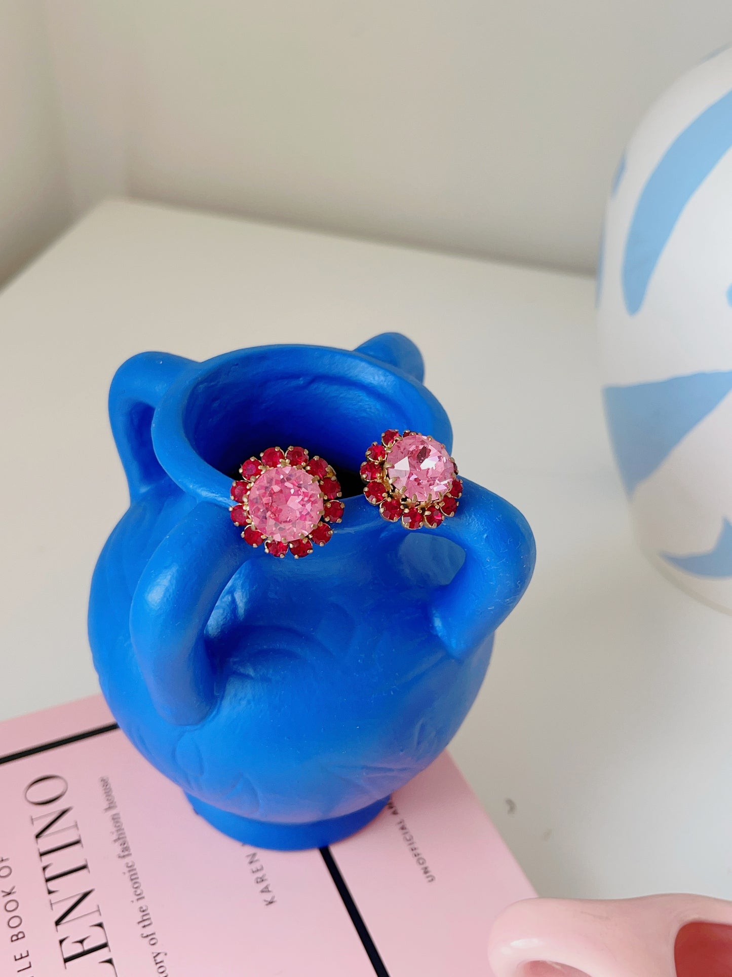Vintage Red & Hot Pink Diamanté Earrings