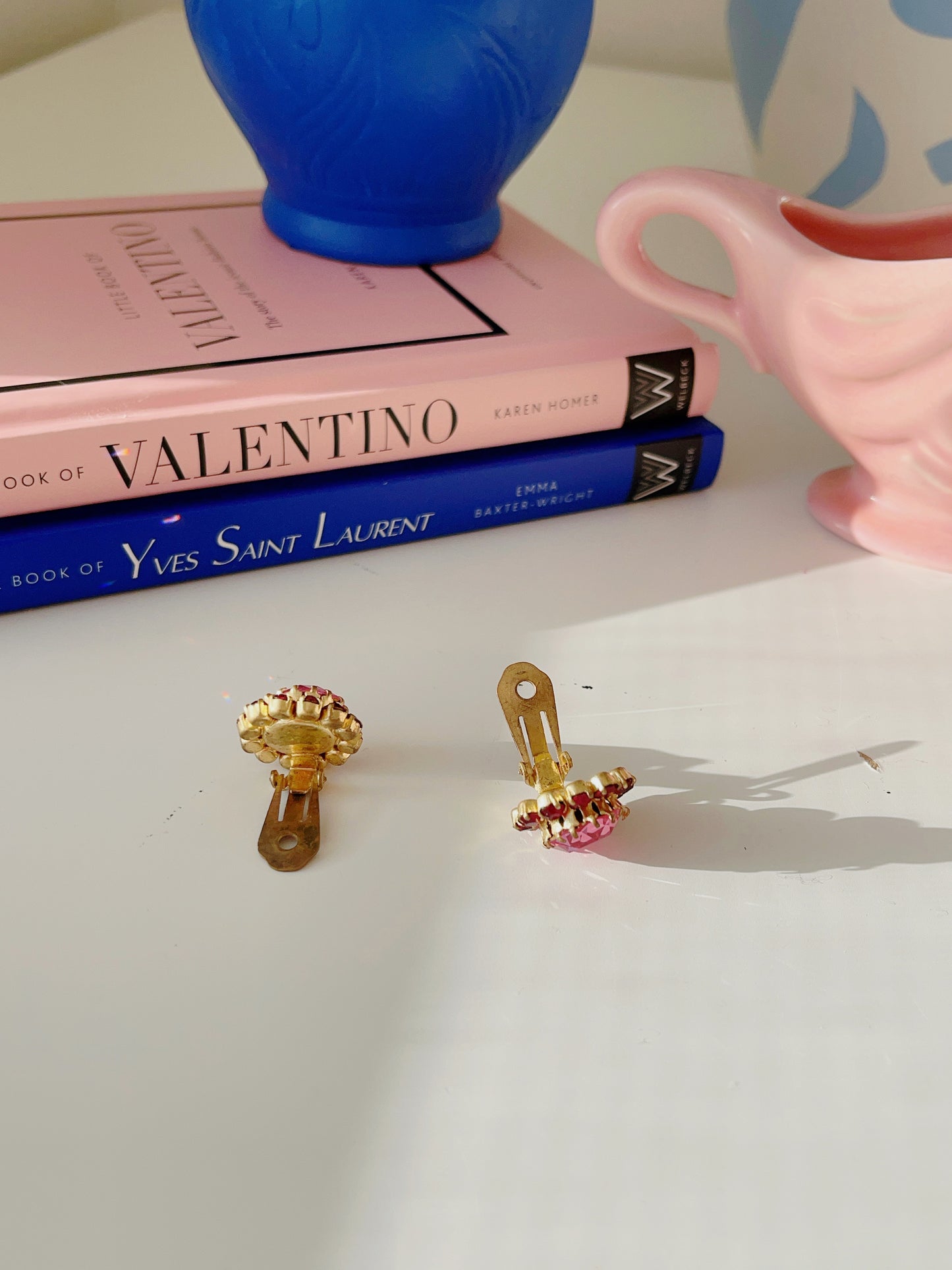 Vintage Red & Hot Pink Diamanté Earrings