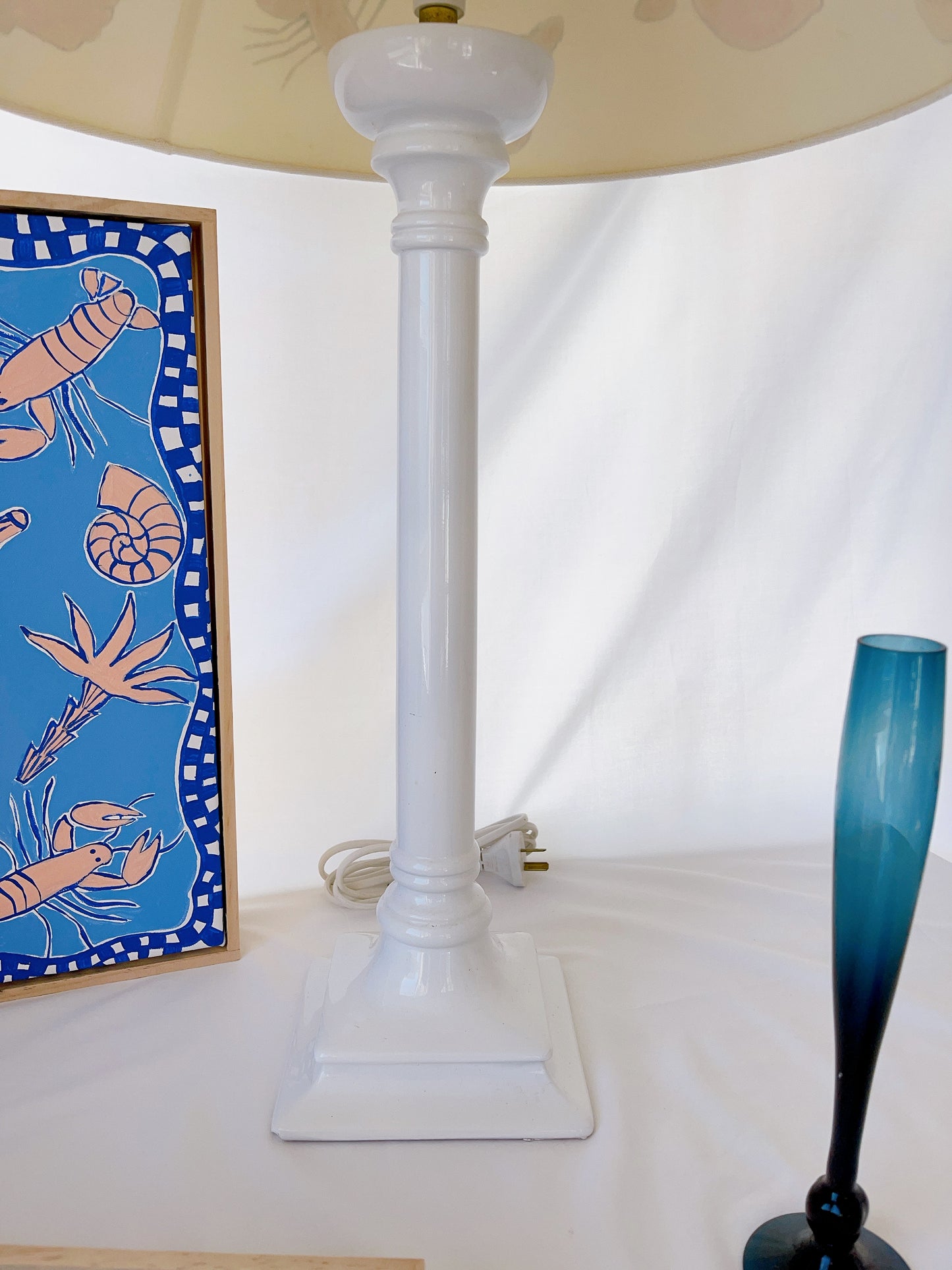 Vintage Lamp with Handpainted Shade