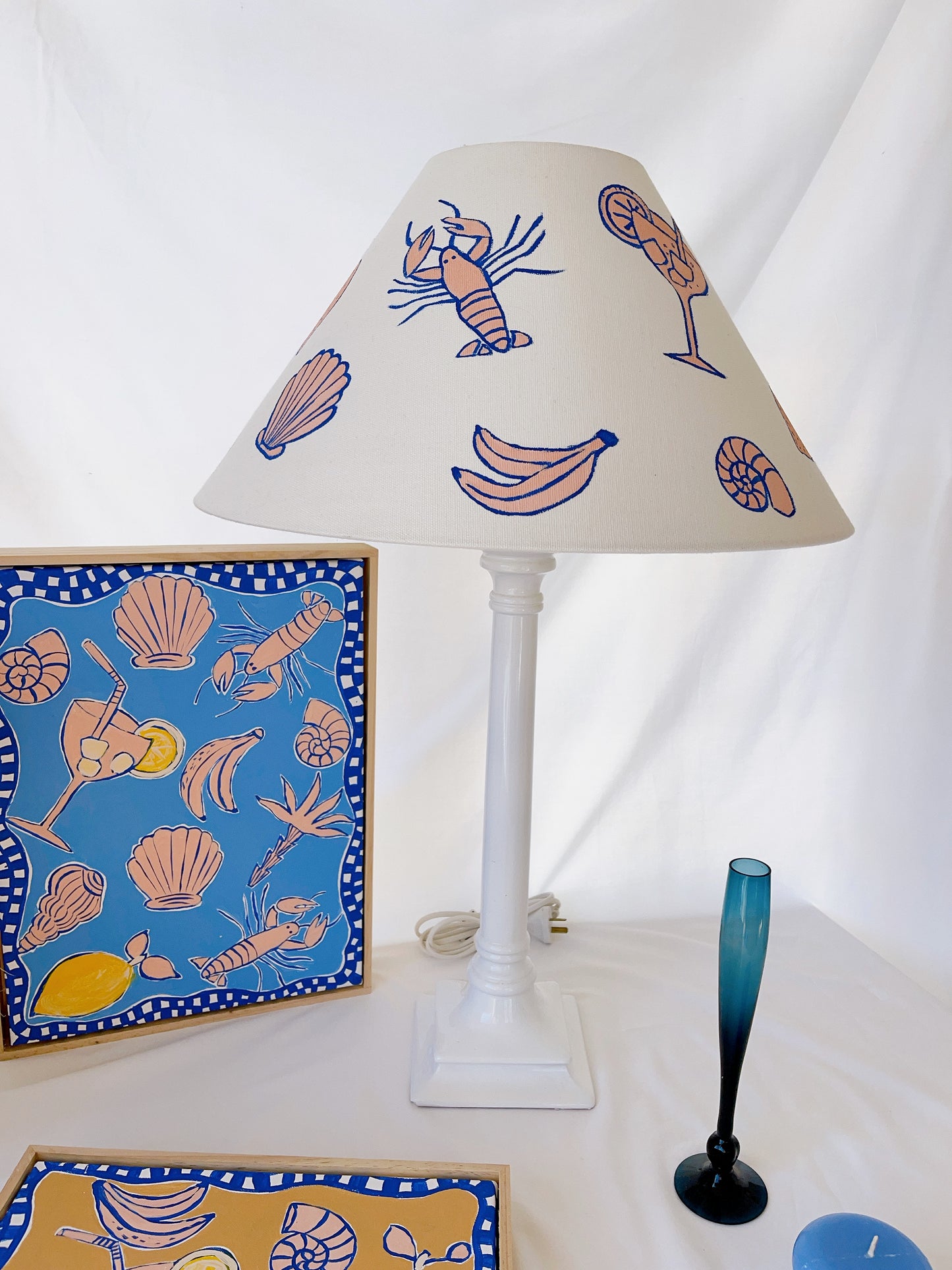 Vintage Lamp with Handpainted Shade