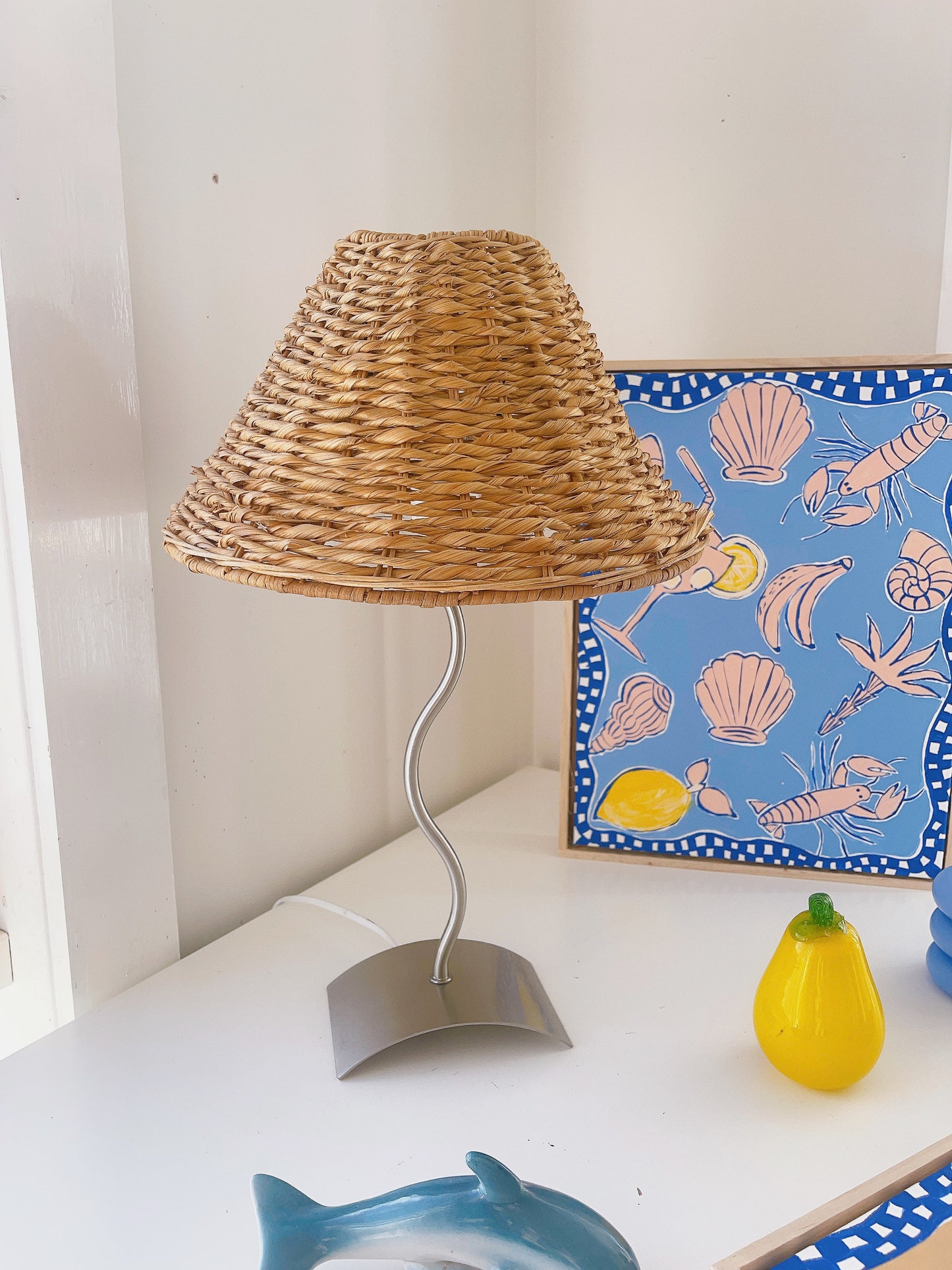 Vintage Squiggle Lamp with Wicker Shade