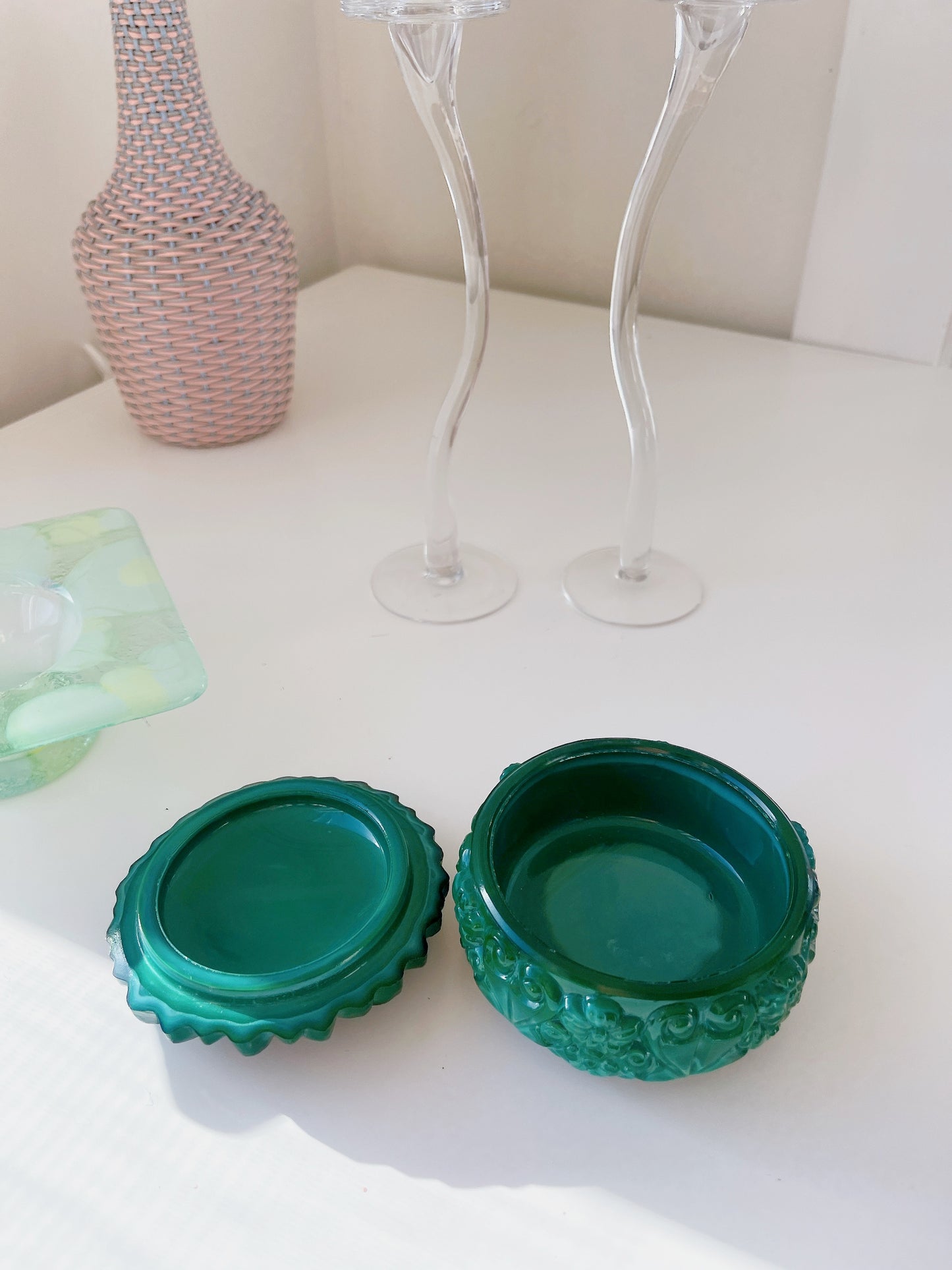Green Czech Malachite Glass Jewellery Box