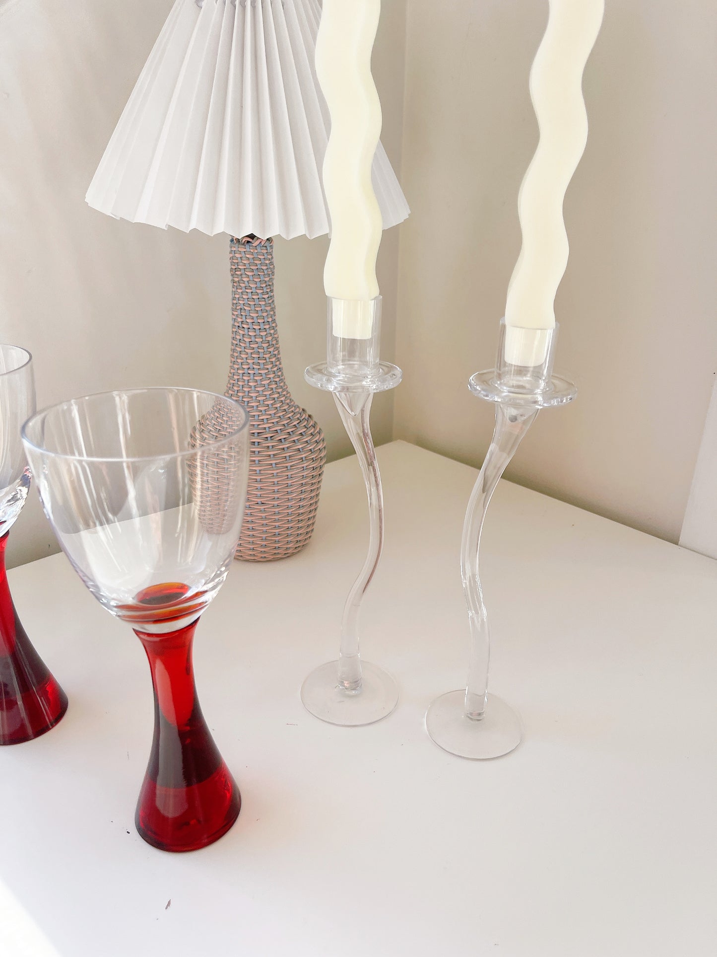 Vintage Wiggle Glass Candlesticks