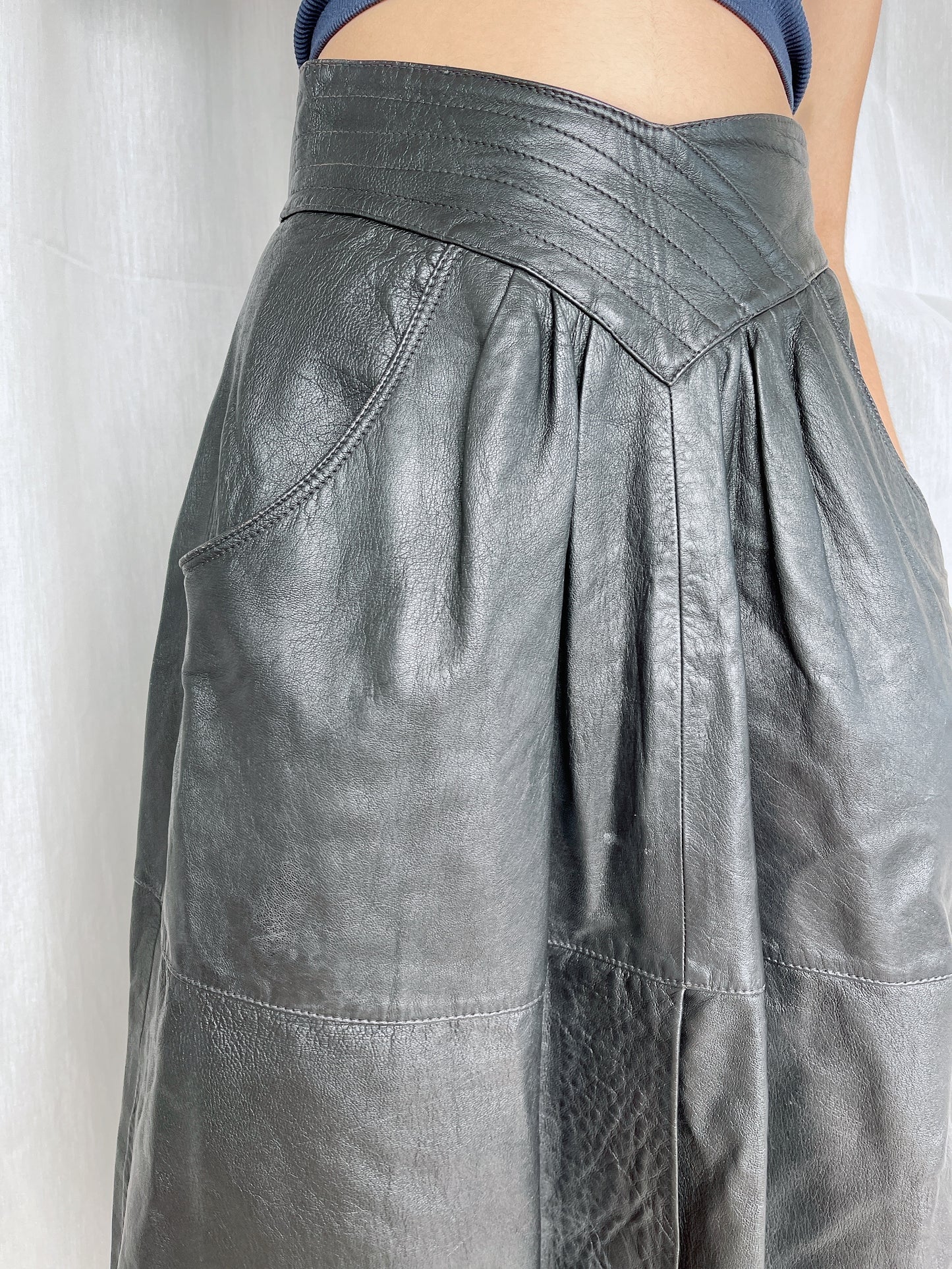 Stunning Black Leather Vintage Skirt
