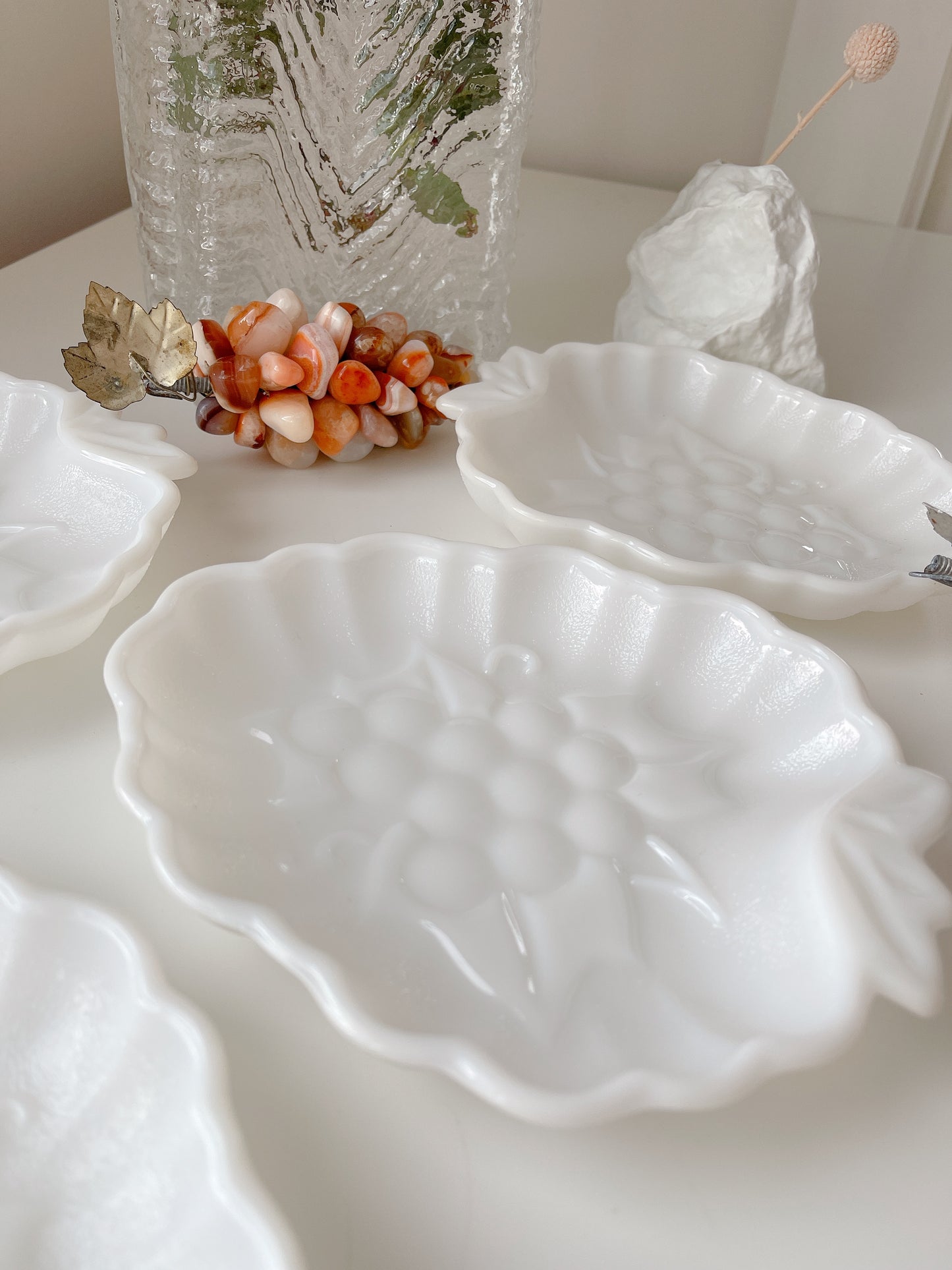 Set 4 Vintage Milk Glass Grape Plates
