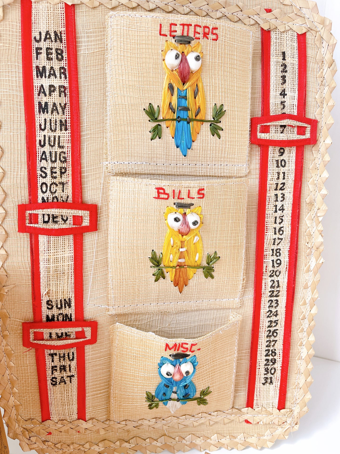 Vintage Seagrass Letter Organiser/Calendar
