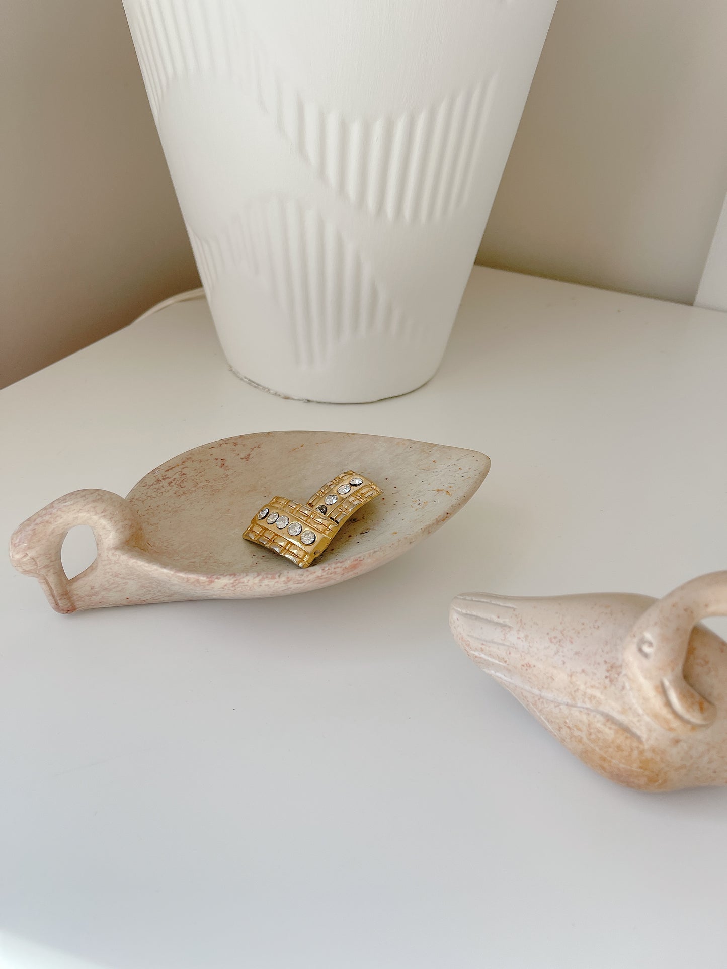 Set 2 Carved Stone Swans