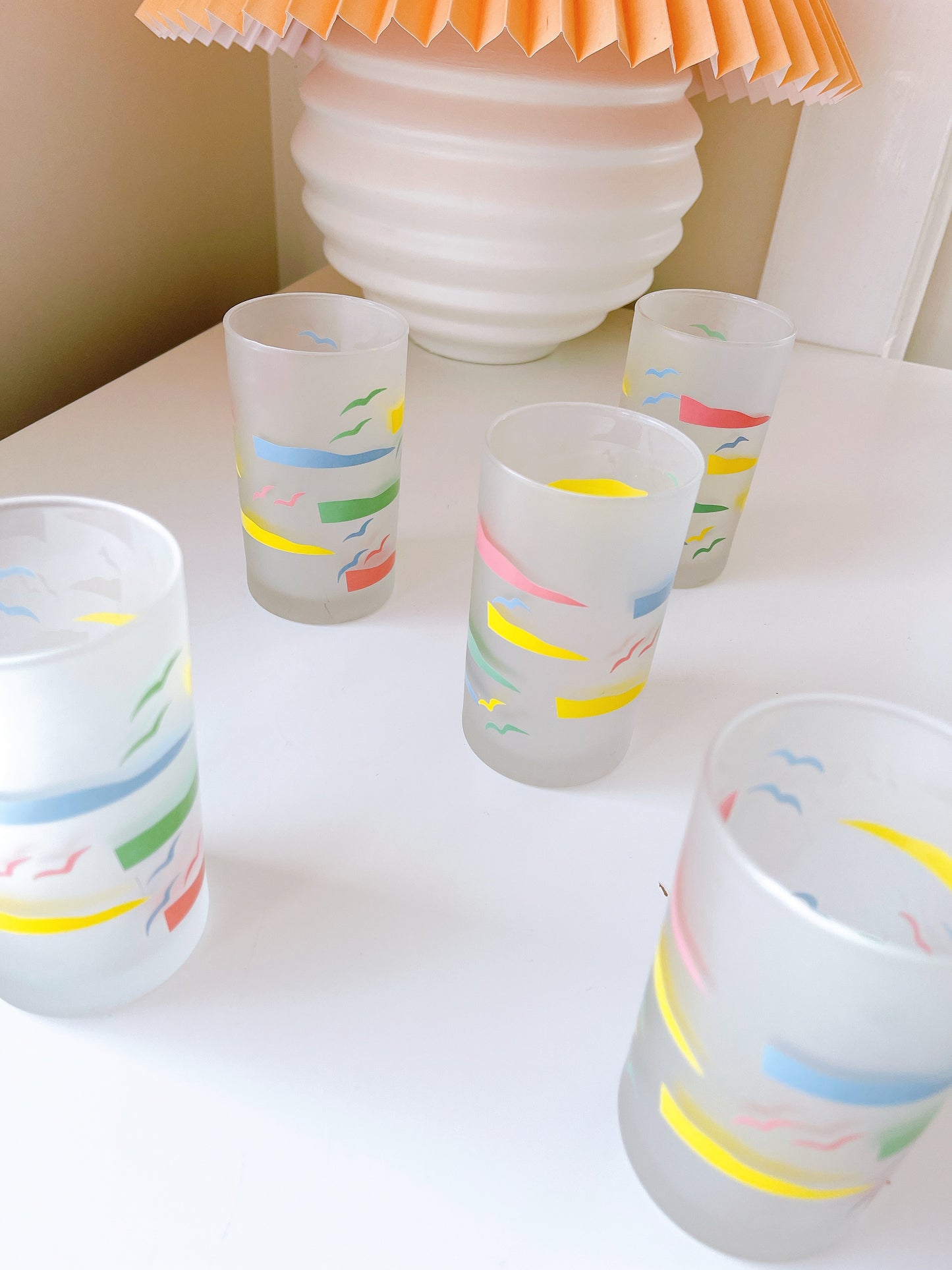 Vintage Frosted Geo Pastel Glasses