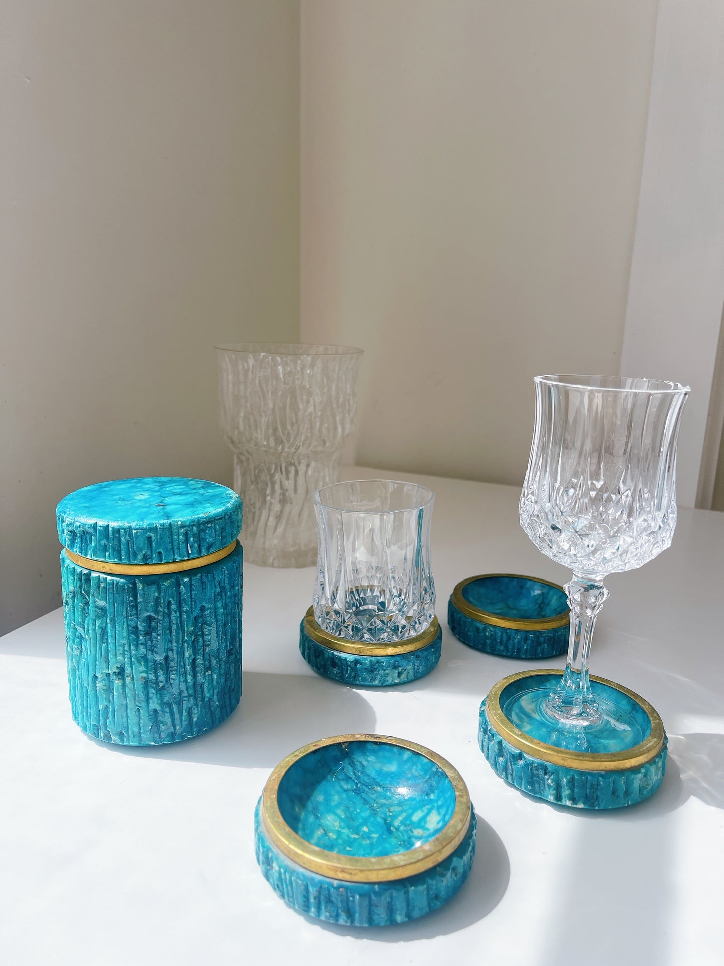 Vintage Stone Coaster & Cannister Tower
