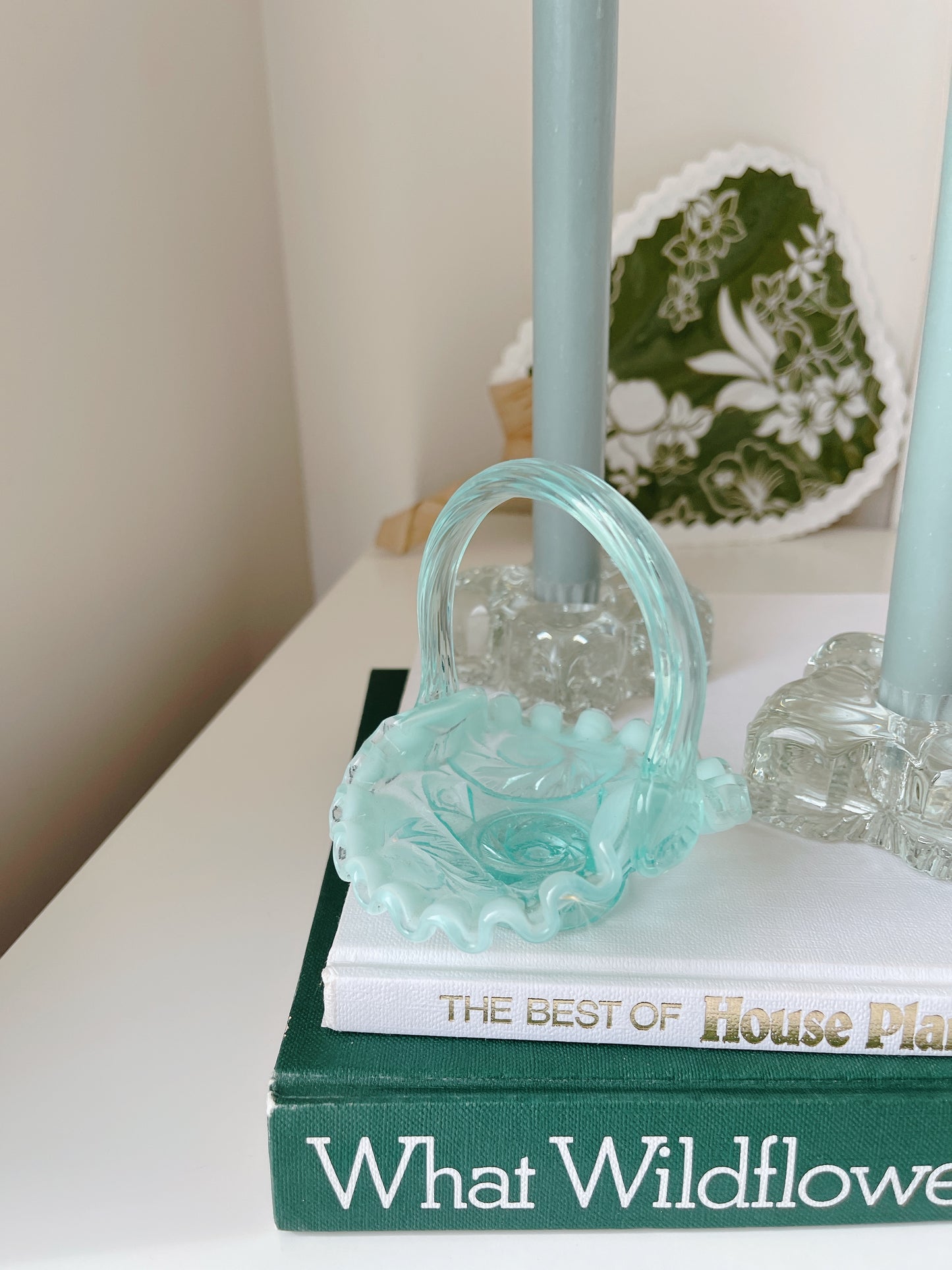 Fenton Vintage Glass Opalescent Mint Basket