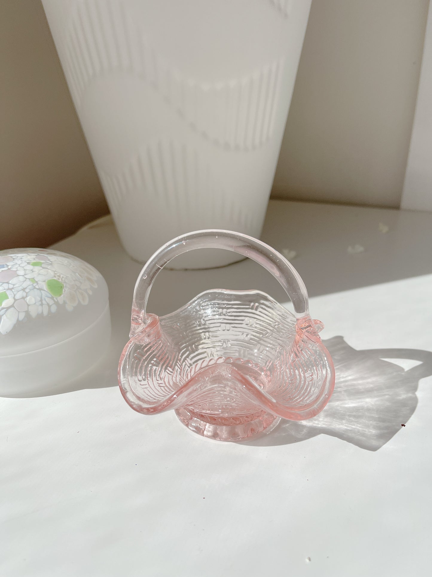 Vintage Pink Glass Basket