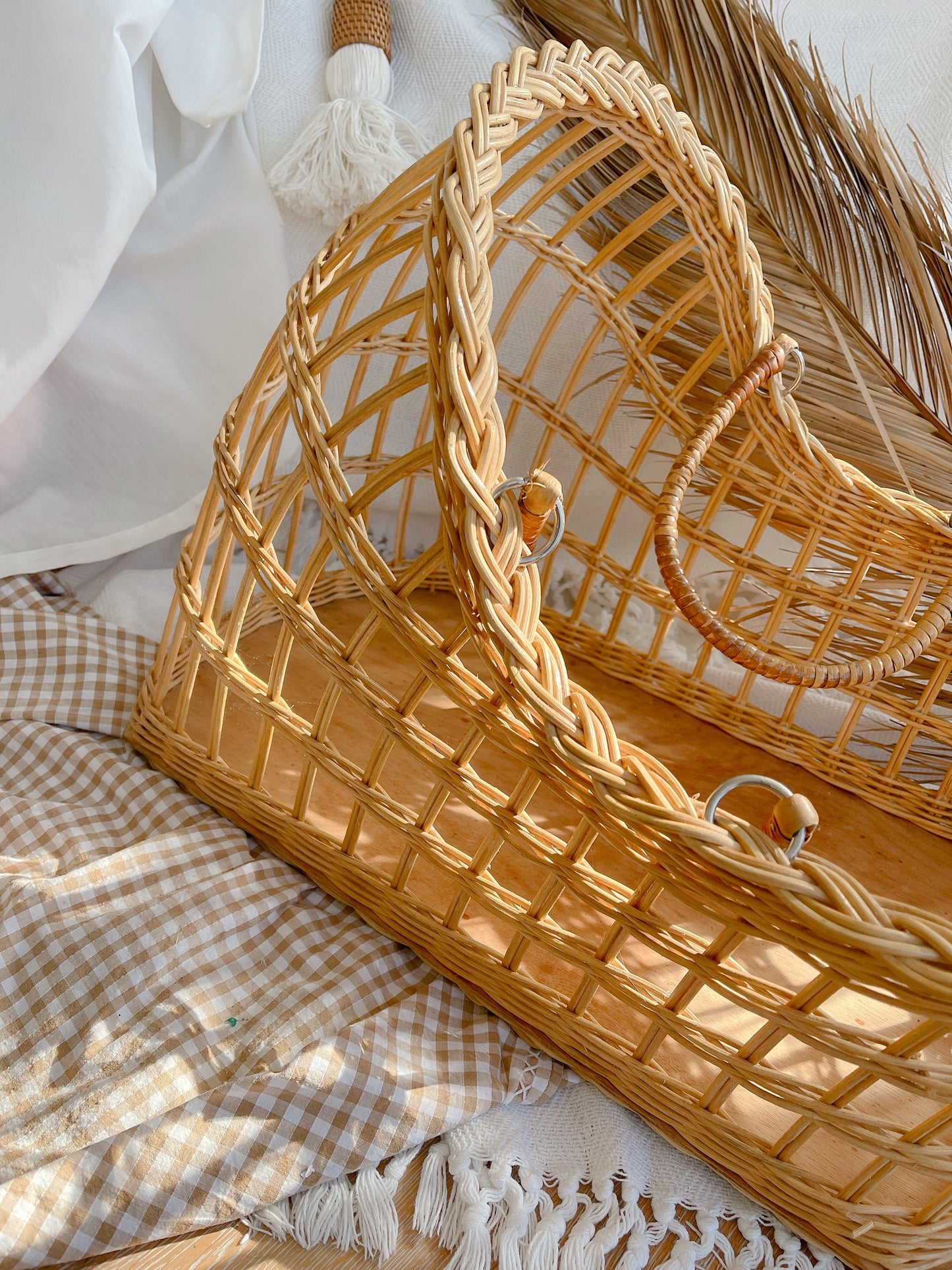 Vintage Doll Rattan Bassinet