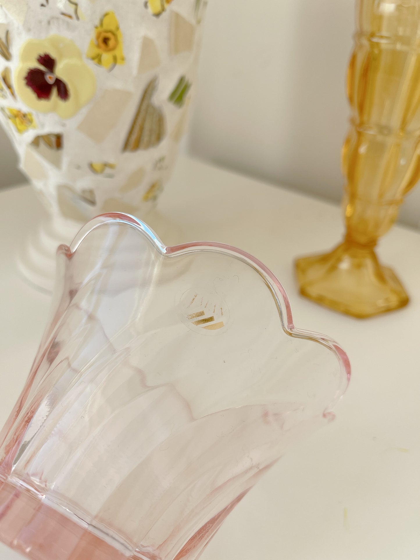 Vintage Pink Glass Bowl - Japan