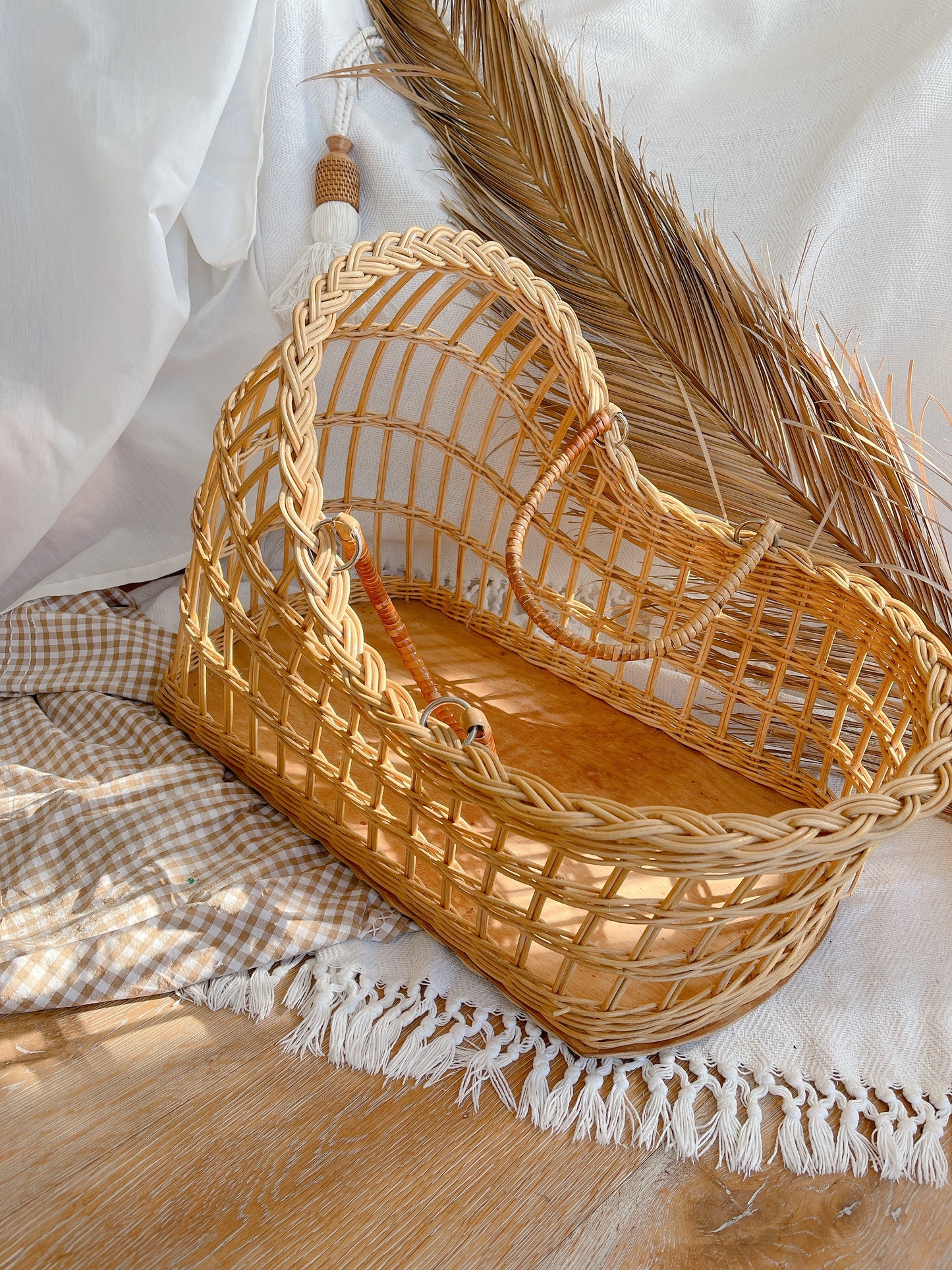 Vintage Doll Rattan Bassinet