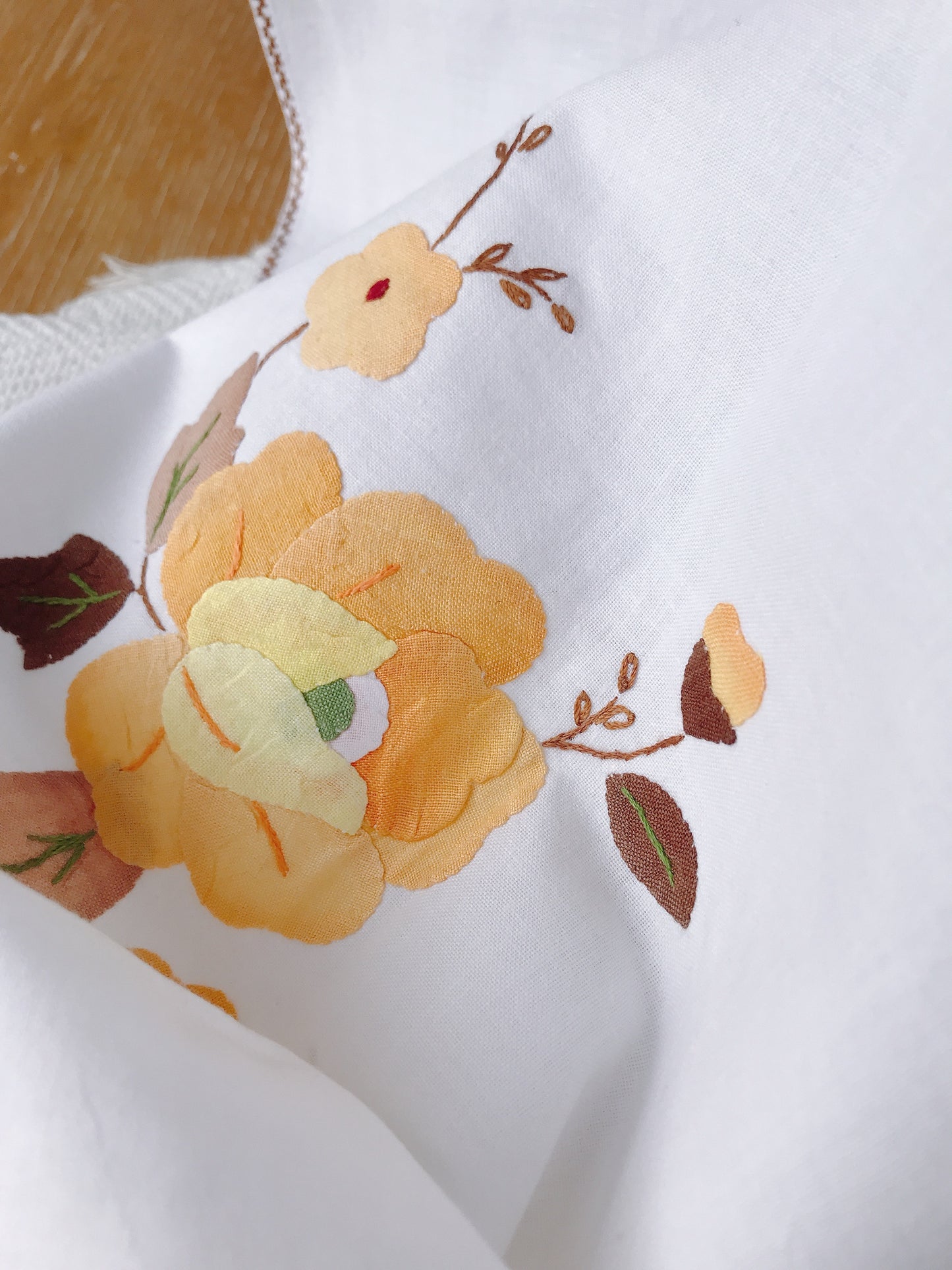 Vintage Circular Hand Sewn Floral Tablecloth