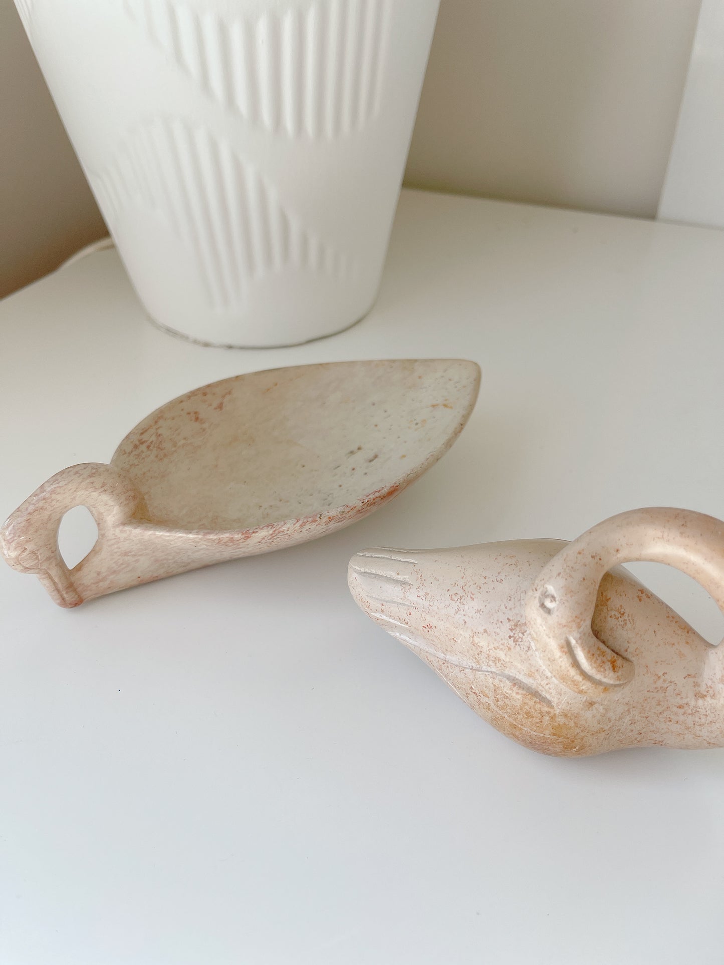 Set 2 Carved Stone Swans