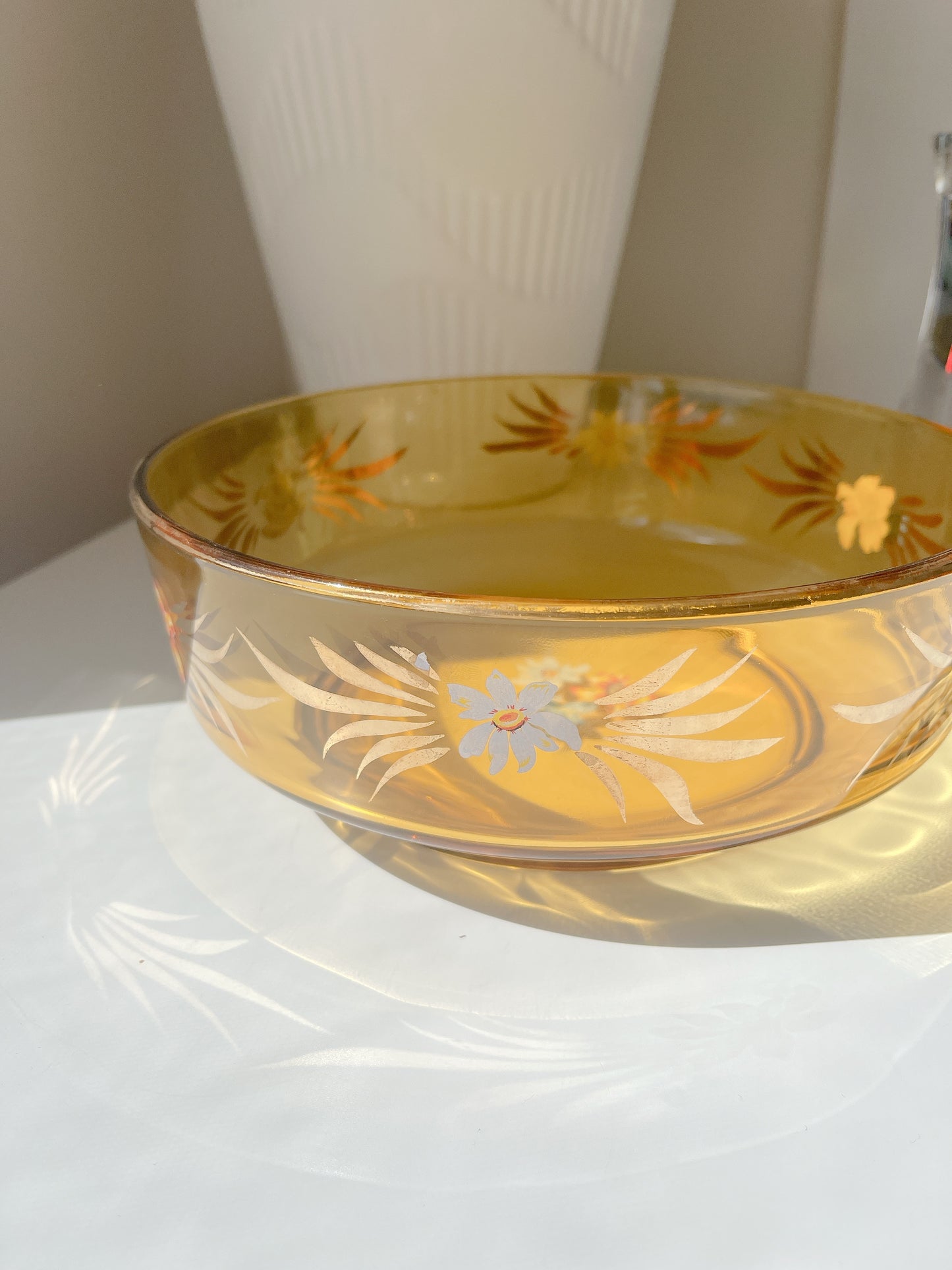 Vintage Glass Amber Floral Bowl
