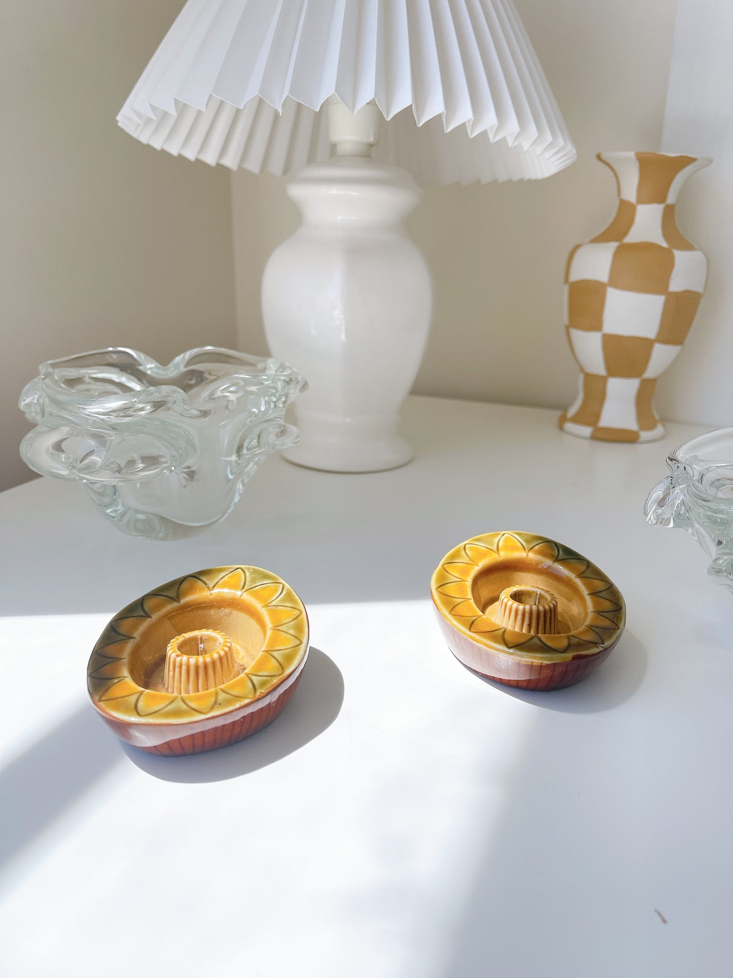 Set 2 Vintage Stoneware Candleholders