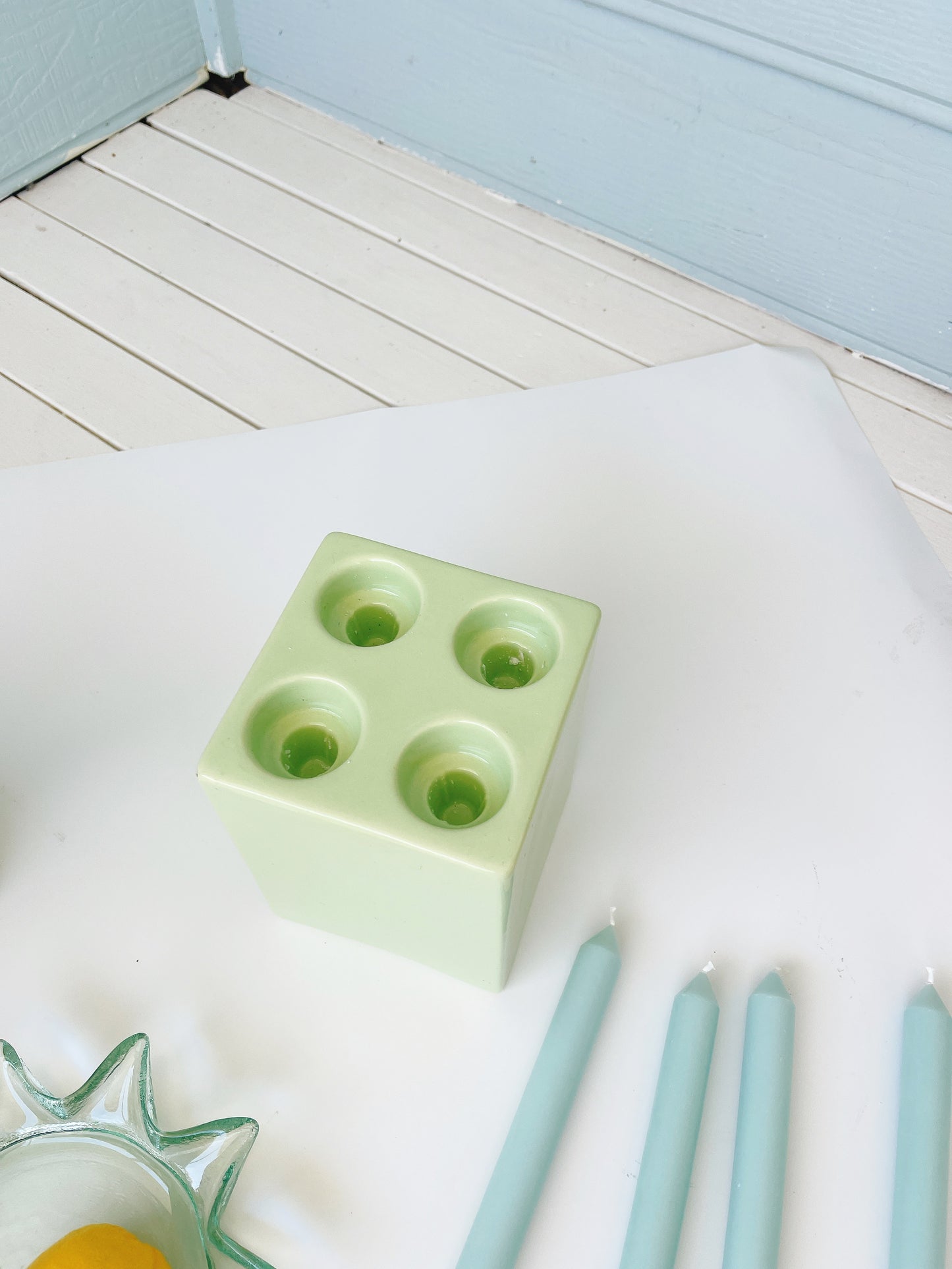 Vintage Mint Candle Holder with 4 Candles