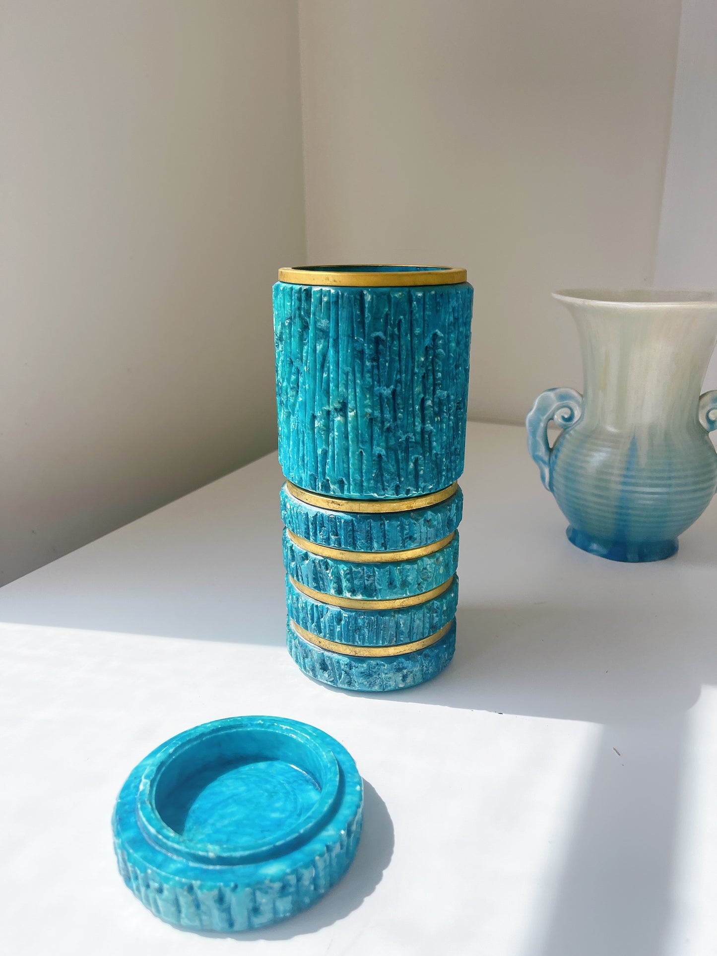 Vintage Stone Coaster & Cannister Tower
