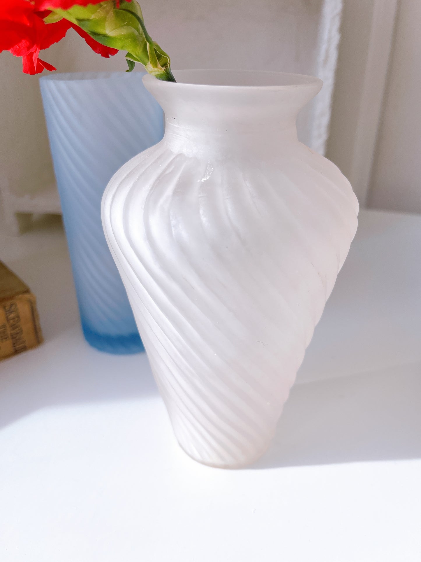 Pale Pink Vintage Swirl Frosted Vase