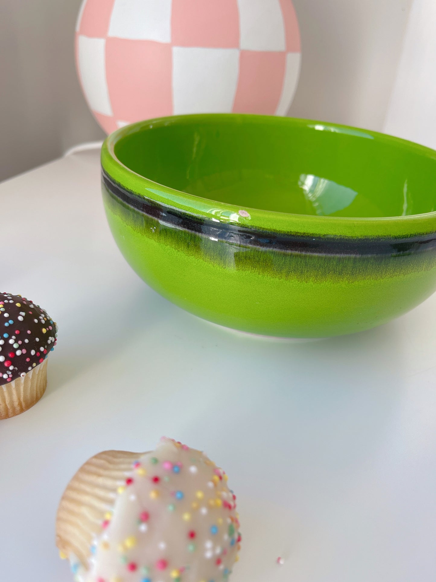Vintage Bright Green Ceramic Salad Bowl