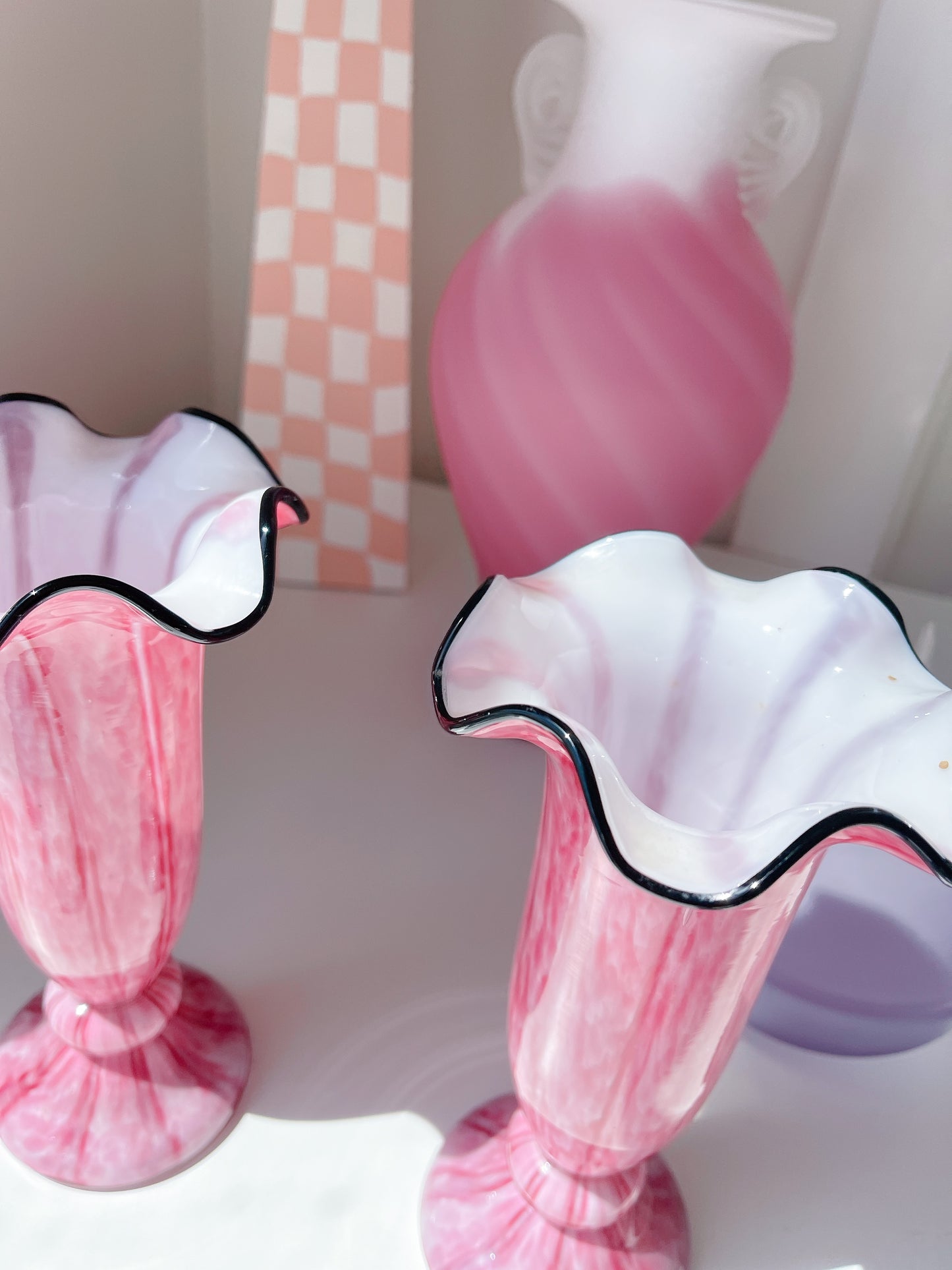Set 2 Pink Filagree Vases