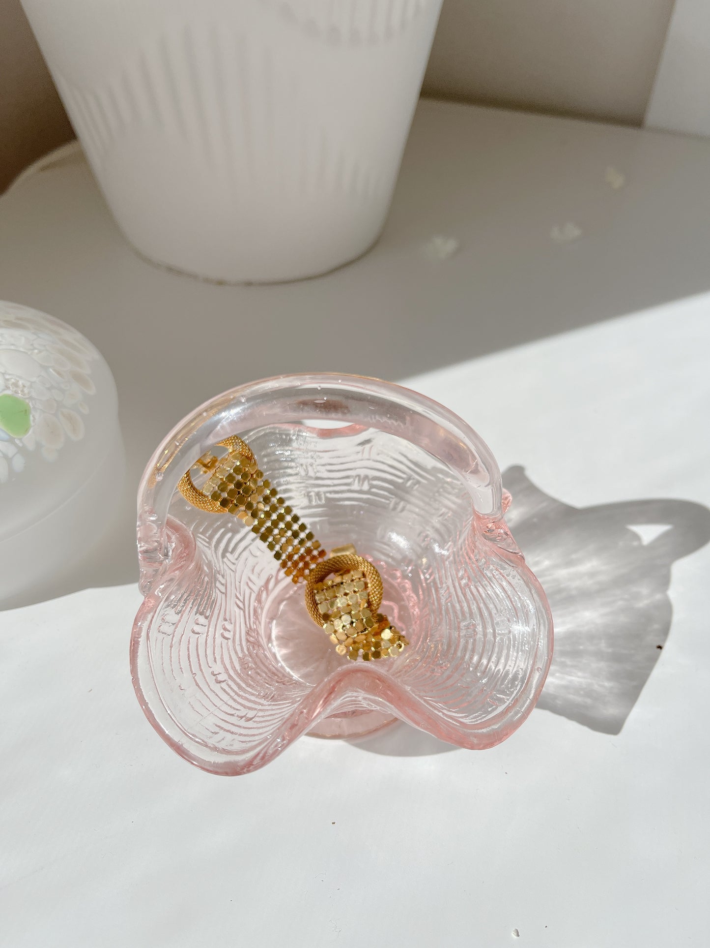 Vintage Pink Glass Basket