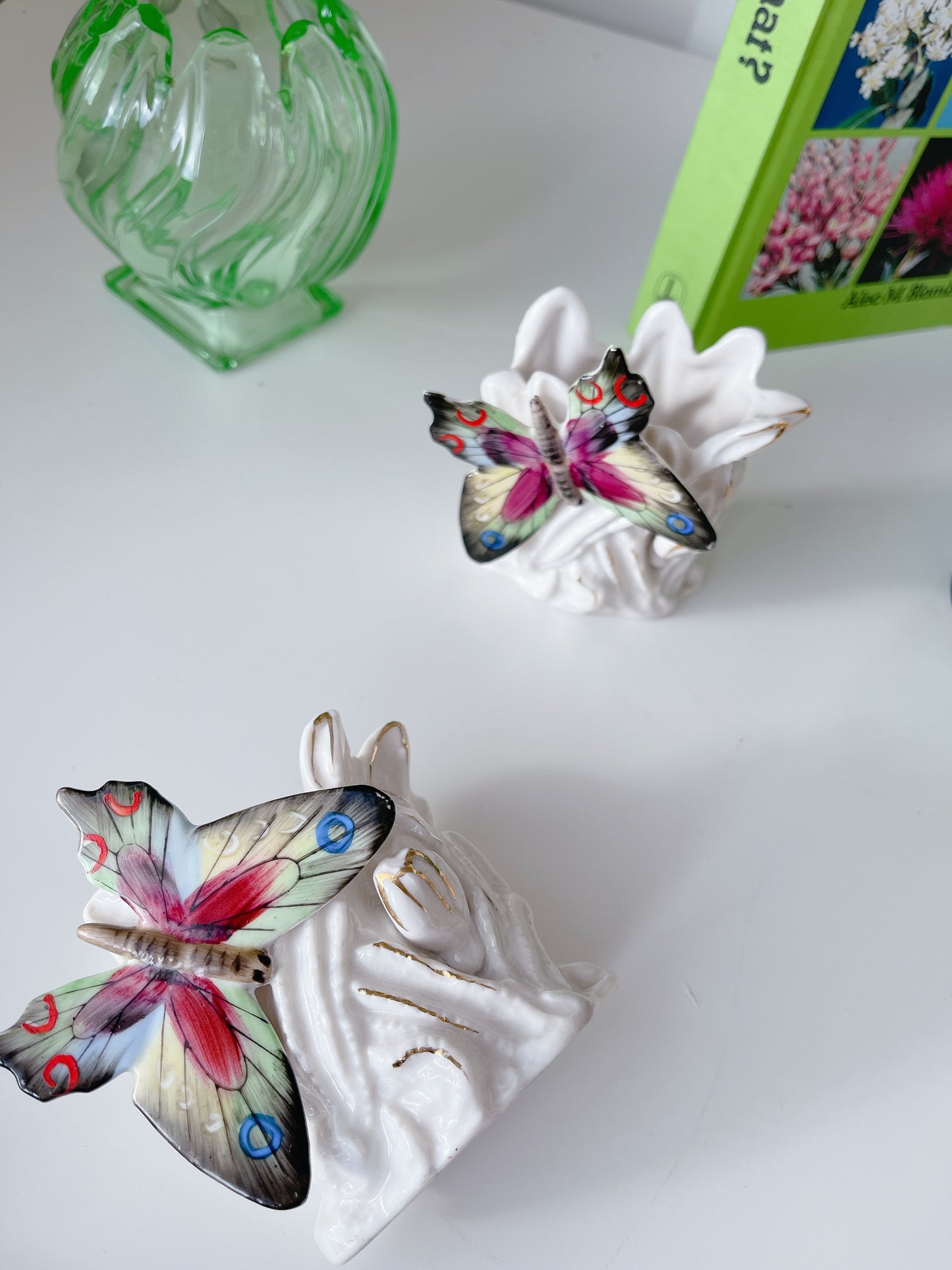 Set 2 vintage Porcelain Butterfly Vases - Handpainted