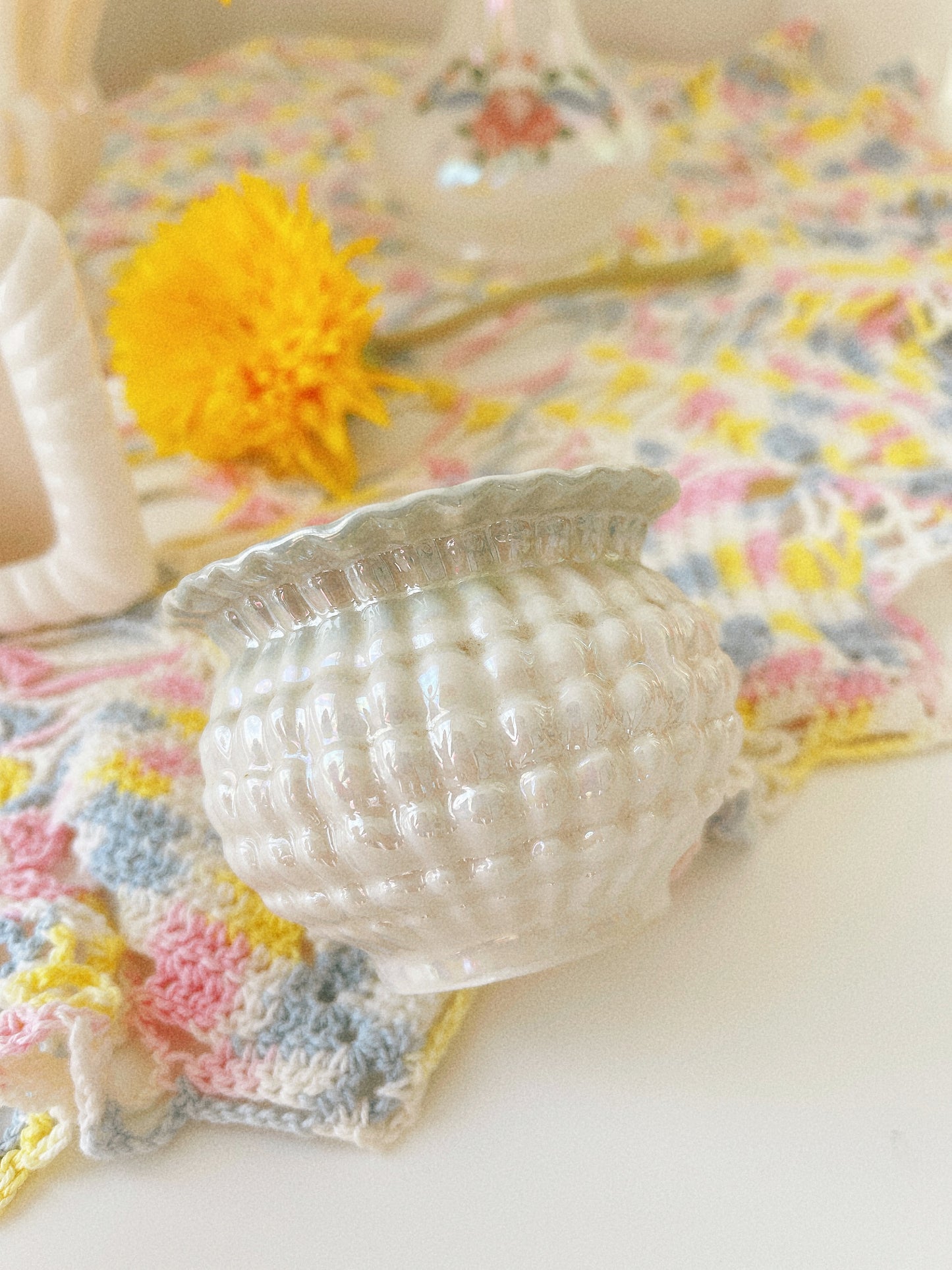 Small Porcelain Pearlescent Ribbed Vase