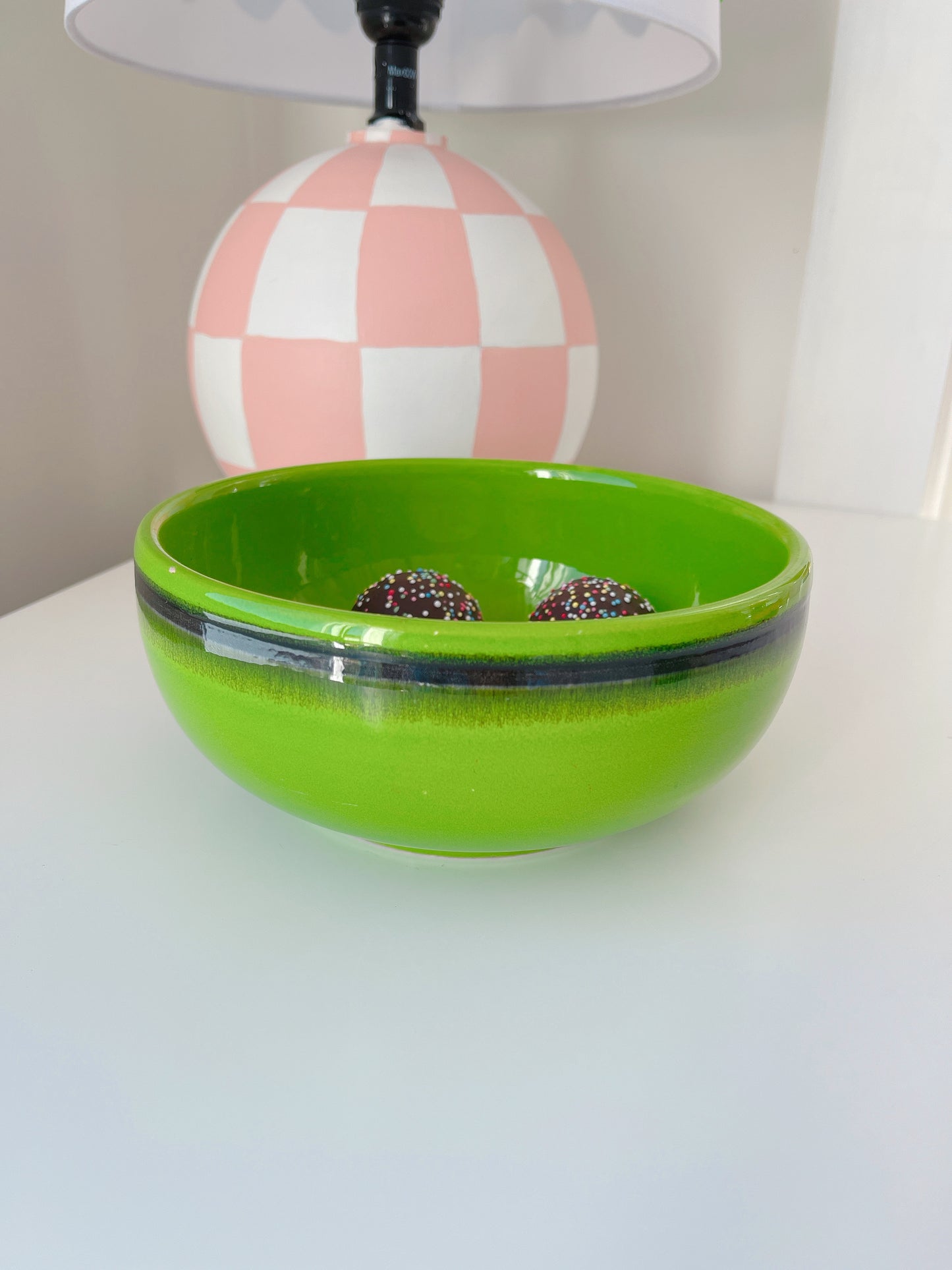 Vintage Bright Green Ceramic Salad Bowl