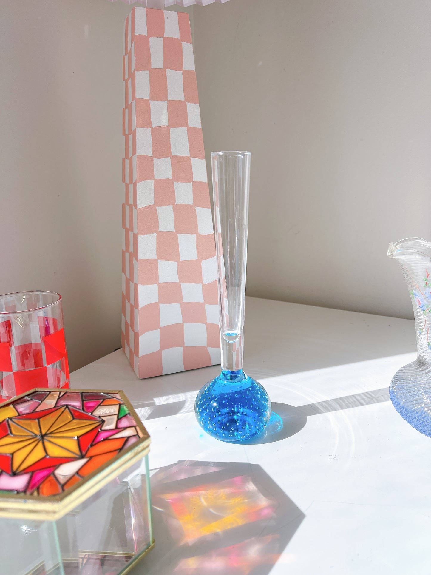 Vintage Bubble Glass Stem Vase