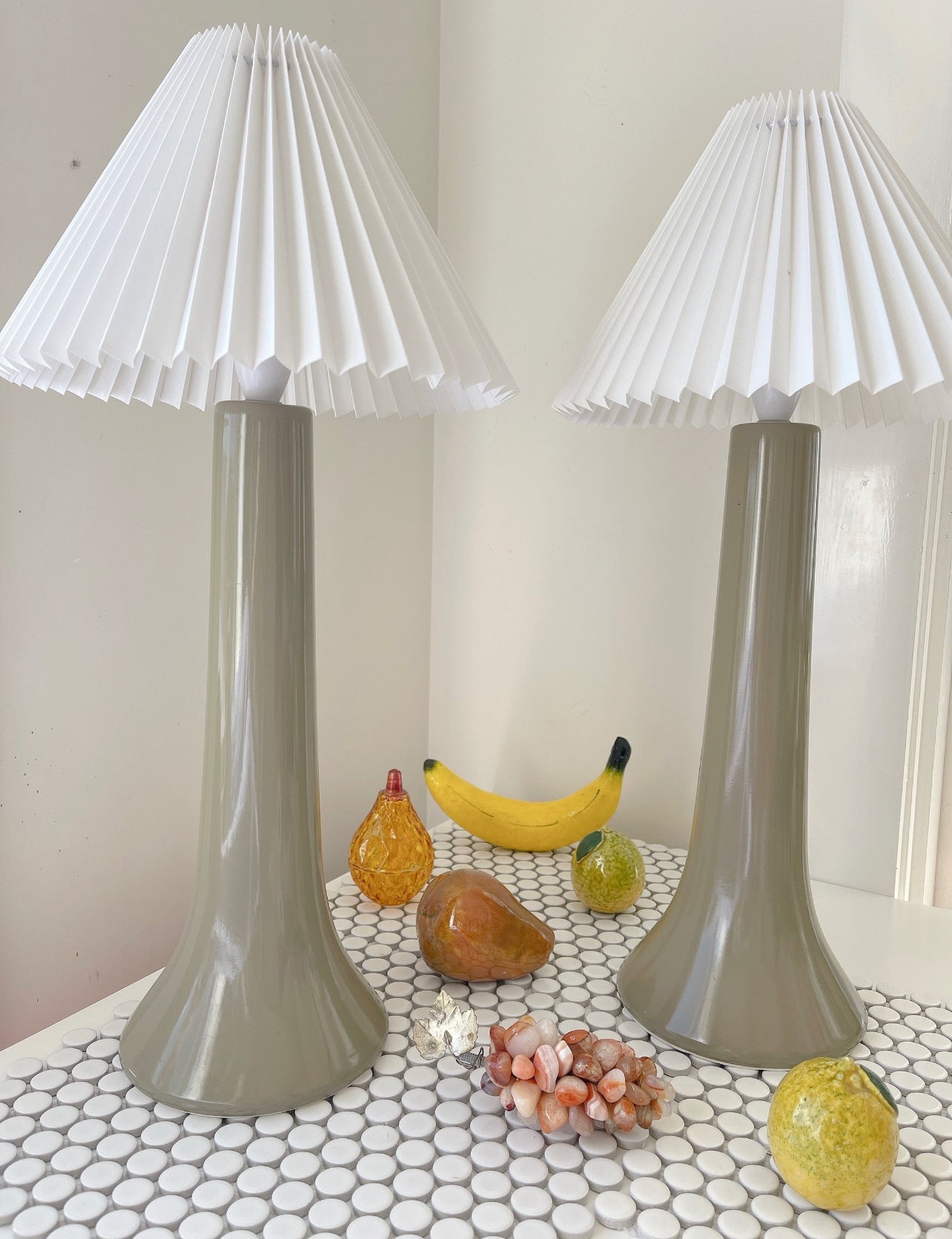Tall Soft Coloured Khaki Lamps with Accordion Pleated shade - Sold Individually
