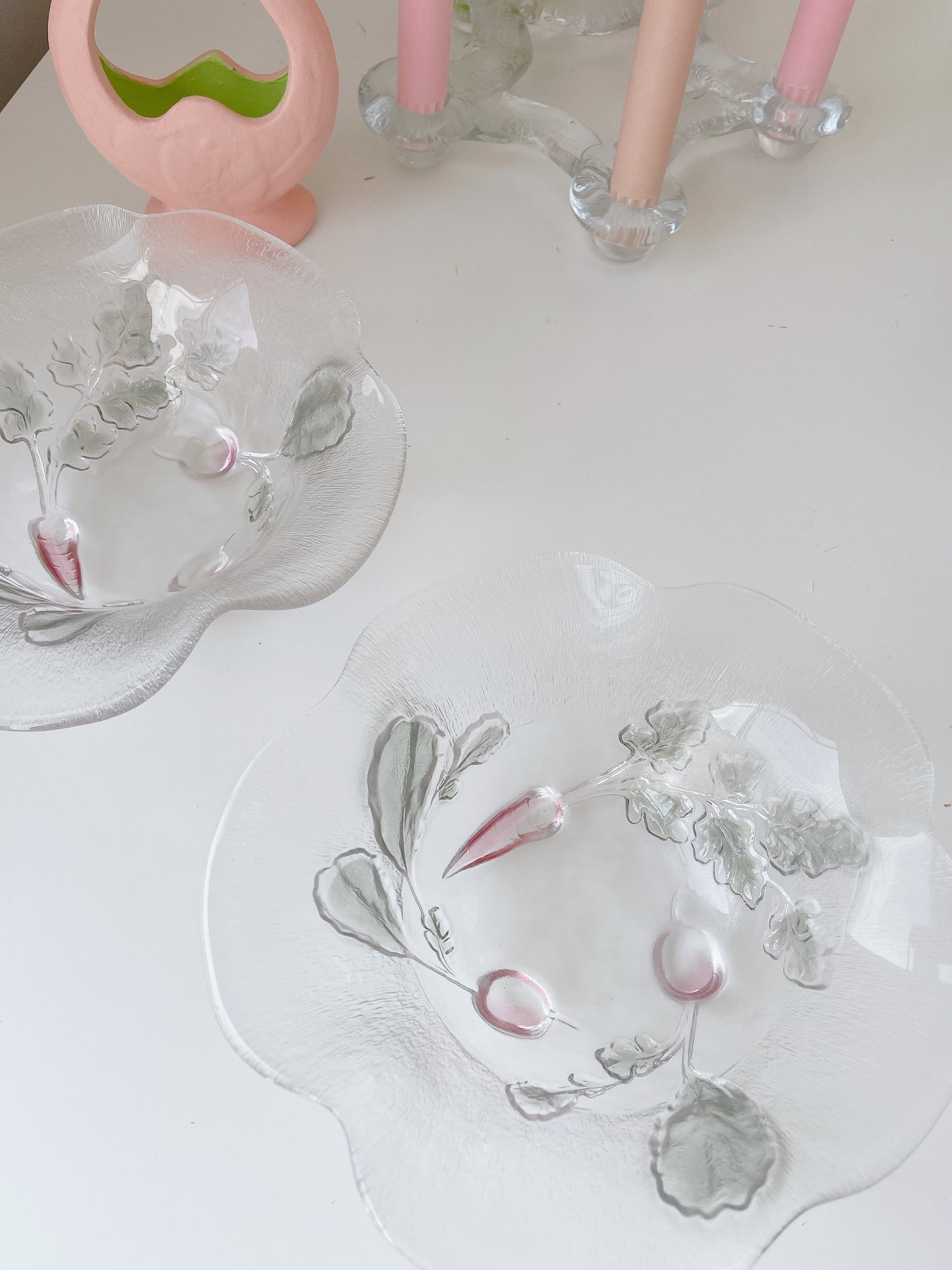 Set 2 Vintage Glass Radish Bowls