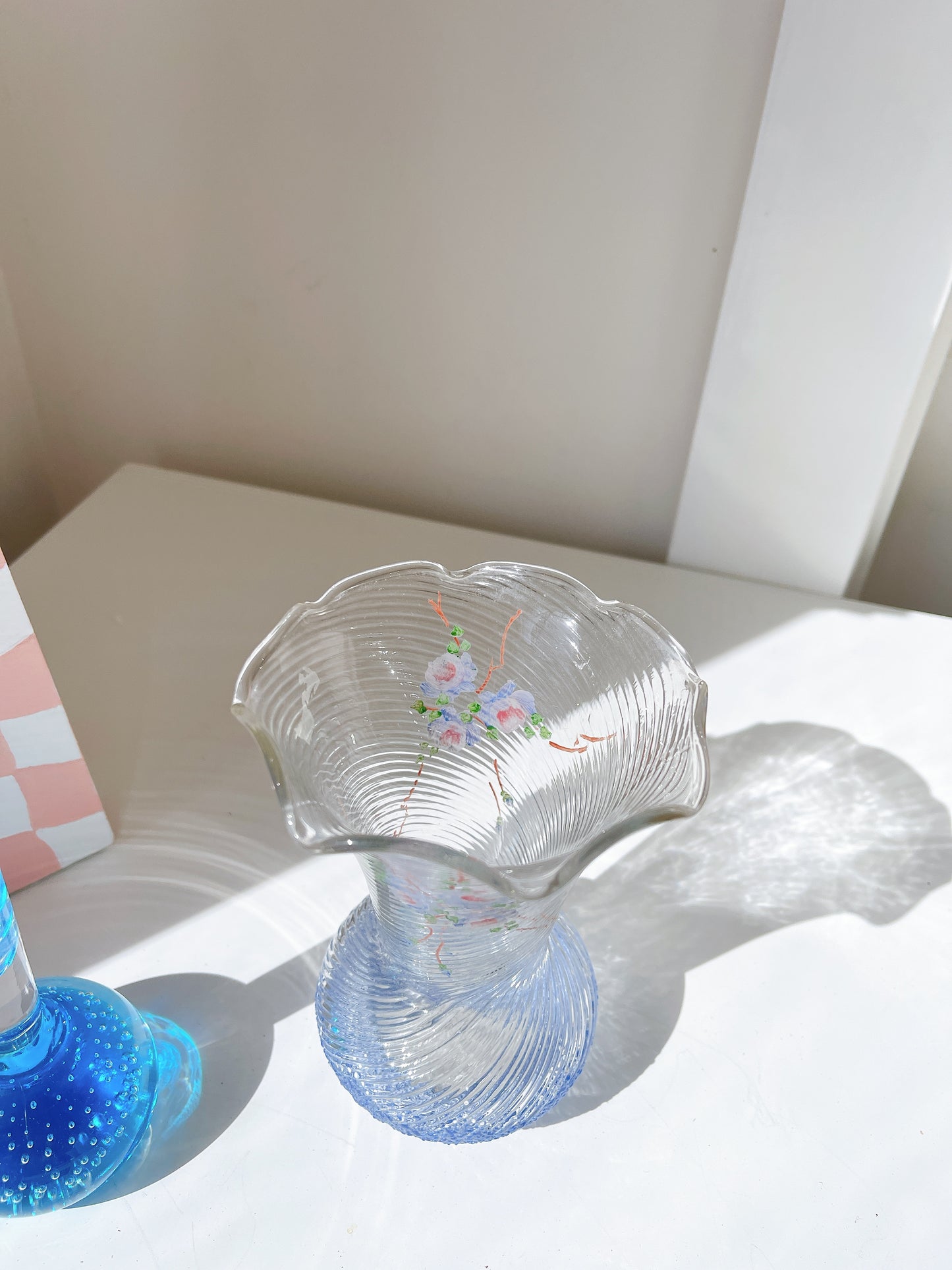 Vintage Bubble Glass Stem Vase