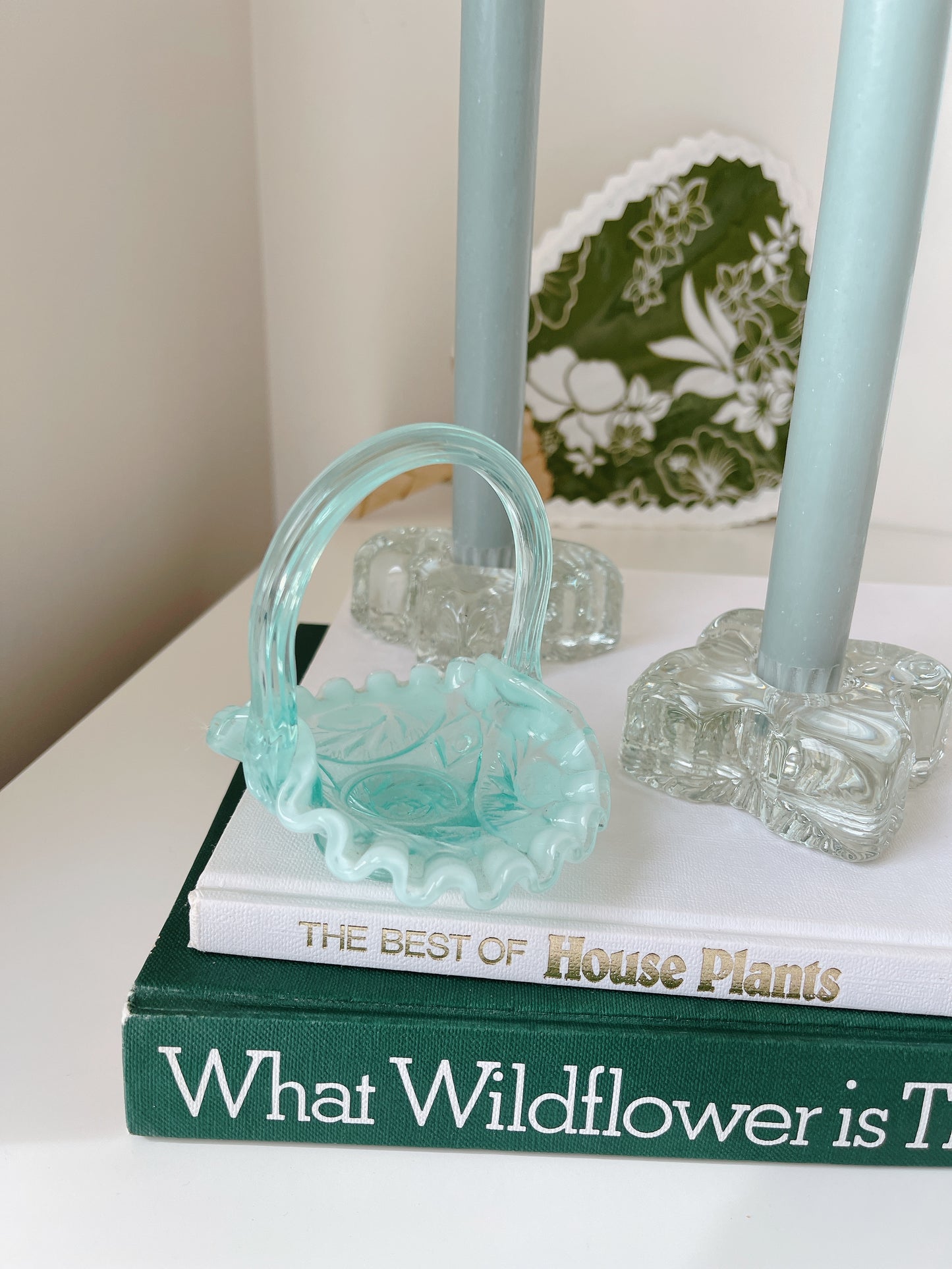 Fenton Vintage Glass Opalescent Mint Basket