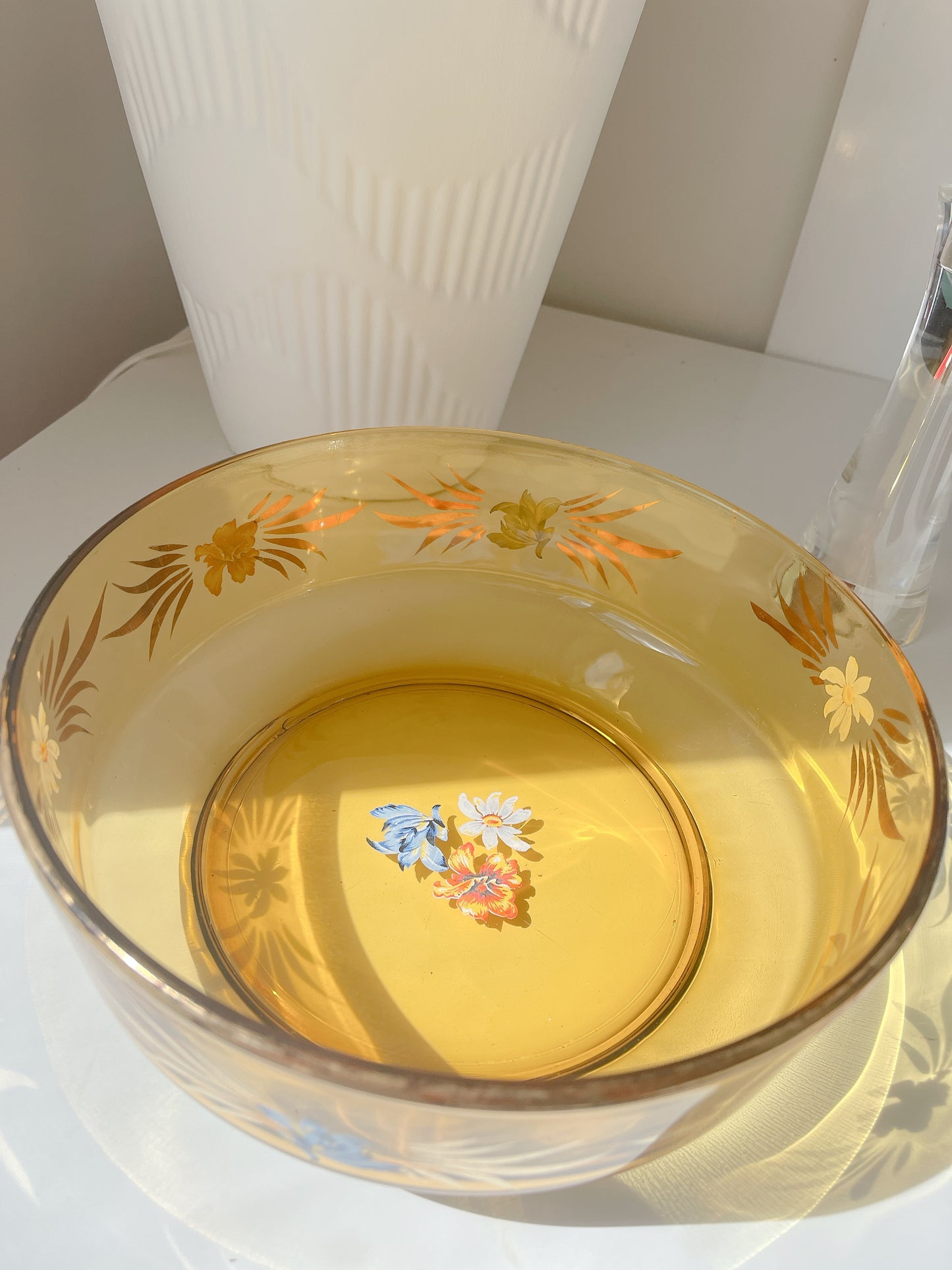 Vintage Glass Amber Floral Bowl