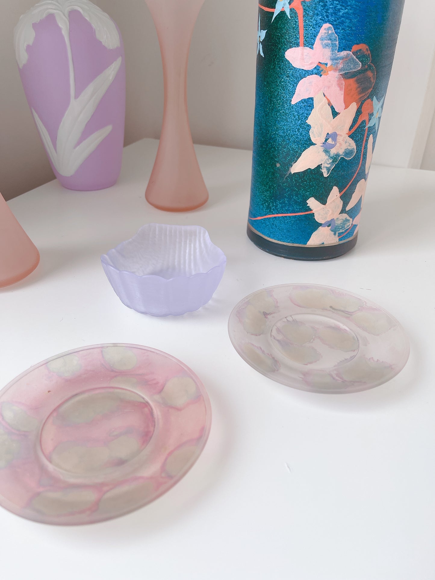 Set 2 Frosted Glass Trinket Plates