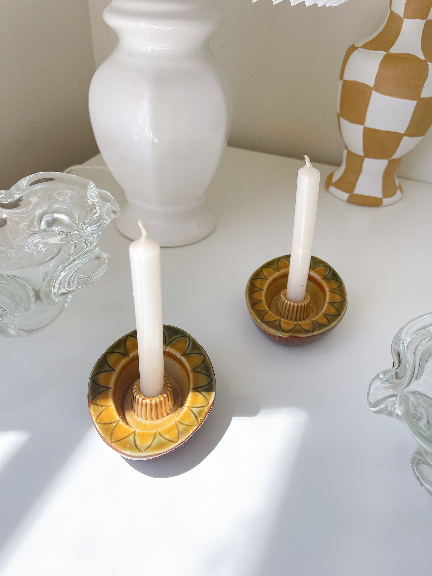 Set 2 Vintage Stoneware Candleholders