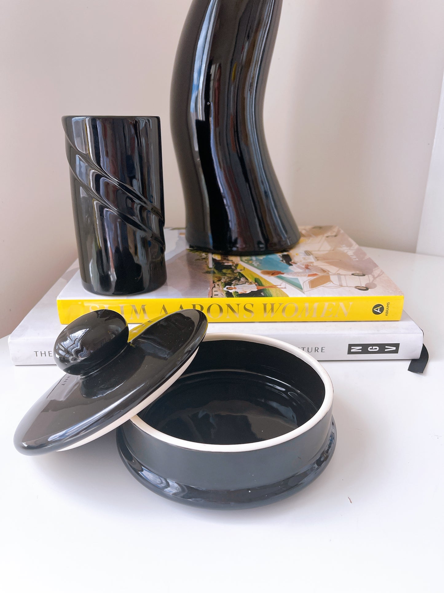 Vintage Black Ceramic Trinket Compote