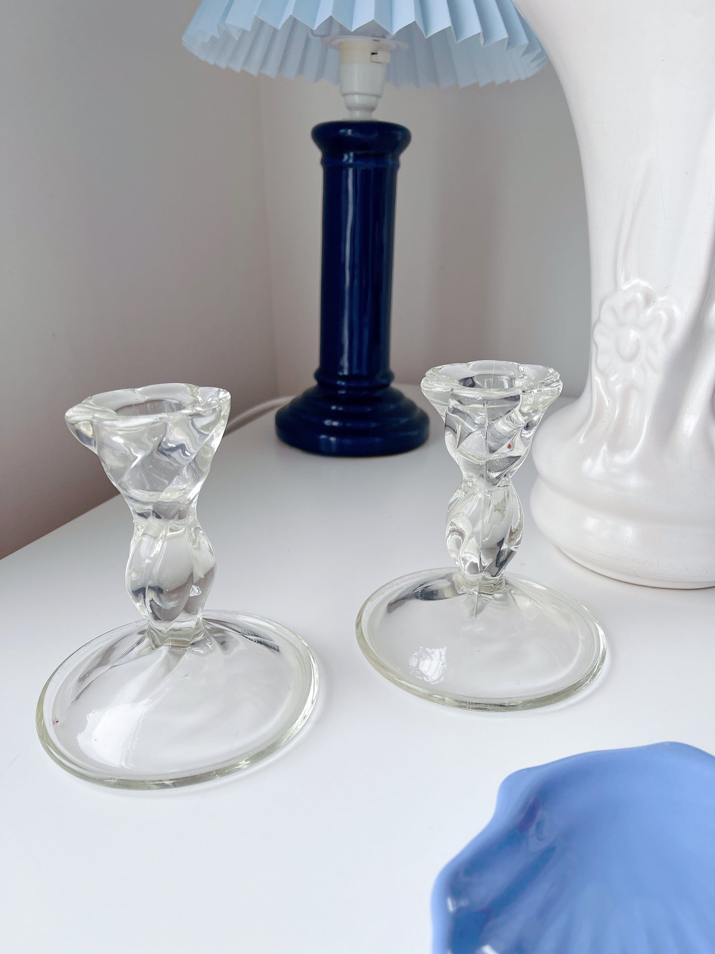 Set Vintage Glass Candleholders